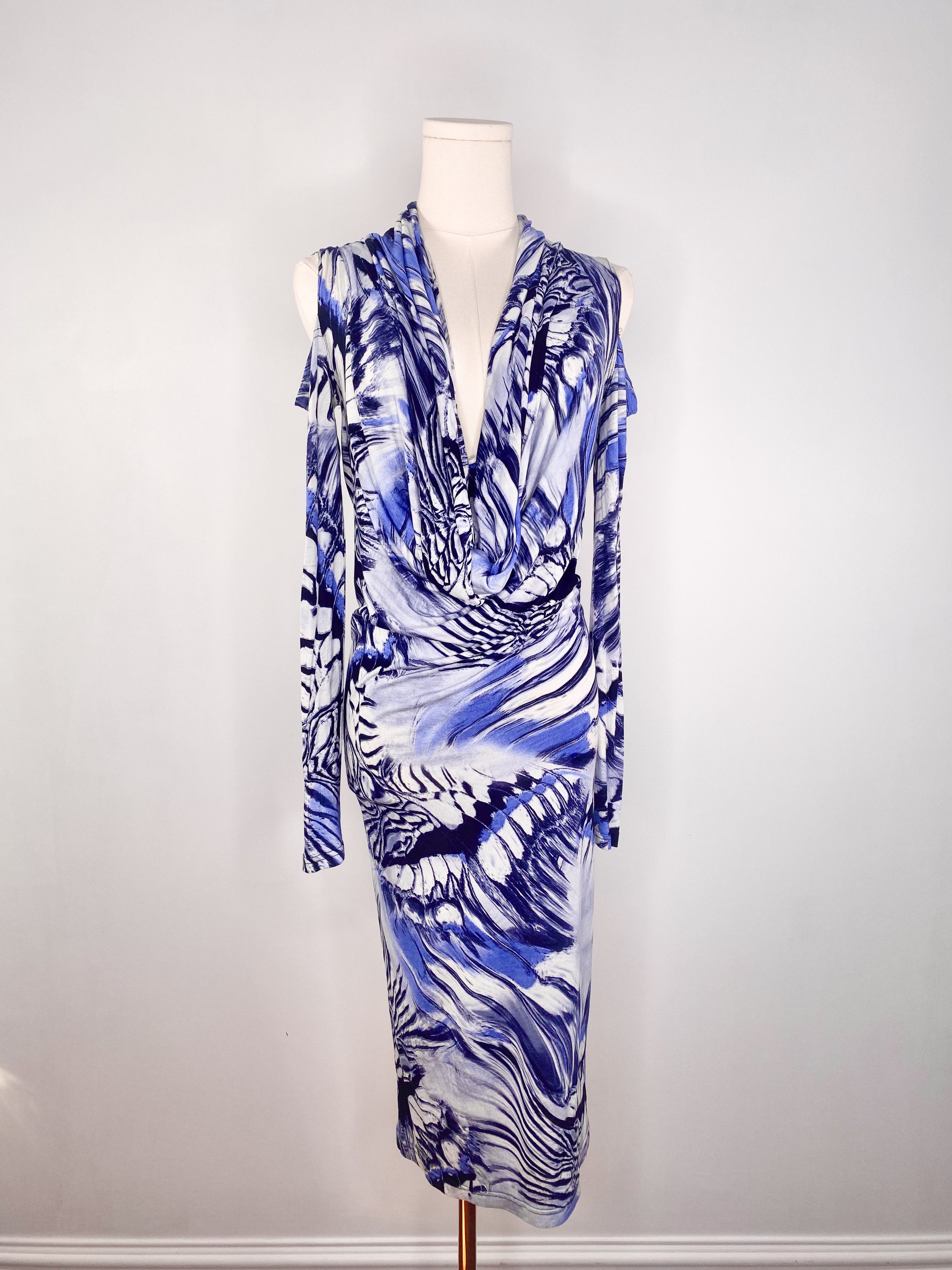 Jean Paul Gaultier Jean Paul Gaultier - Blue Psychedelic Marble Cowl Neck Dress Size M / US 6-8 / IT 42-44 - 1 Thumbnail