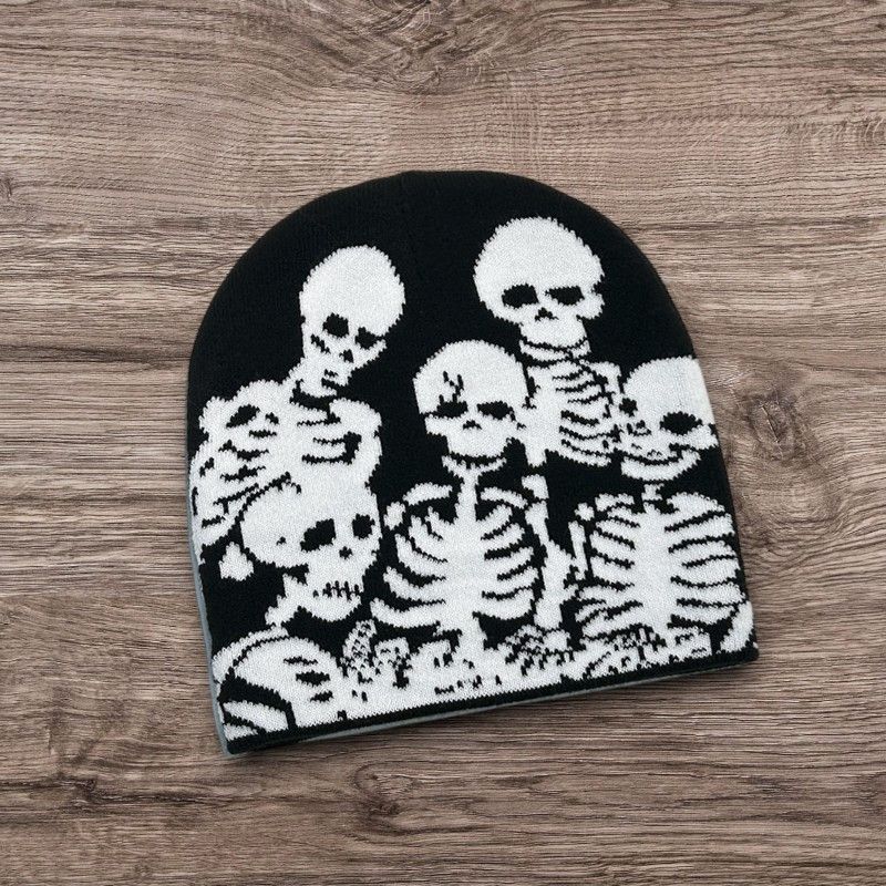 The Unbranded Brand Y2K ALT Grunge Skeleton Beanie | Punk Skater black Hat Size ONE SIZE - 1 Preview