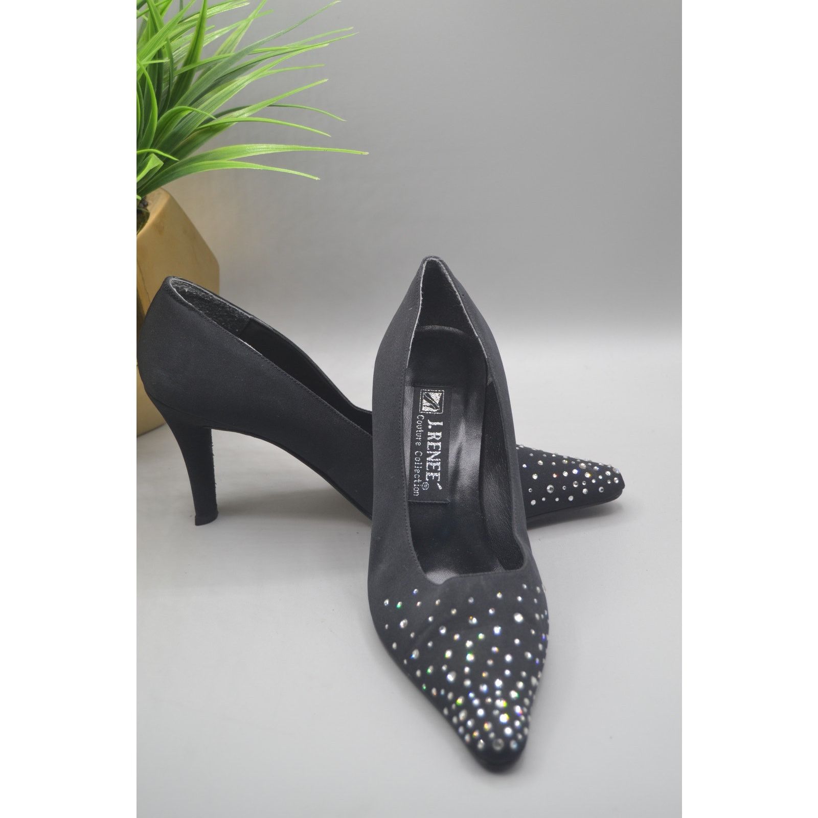Vintage Black Vintage J.Renee Couture Collection Heels + Rhinestones Size US 7.5 / IT 37.5 - 3 Thumbnail