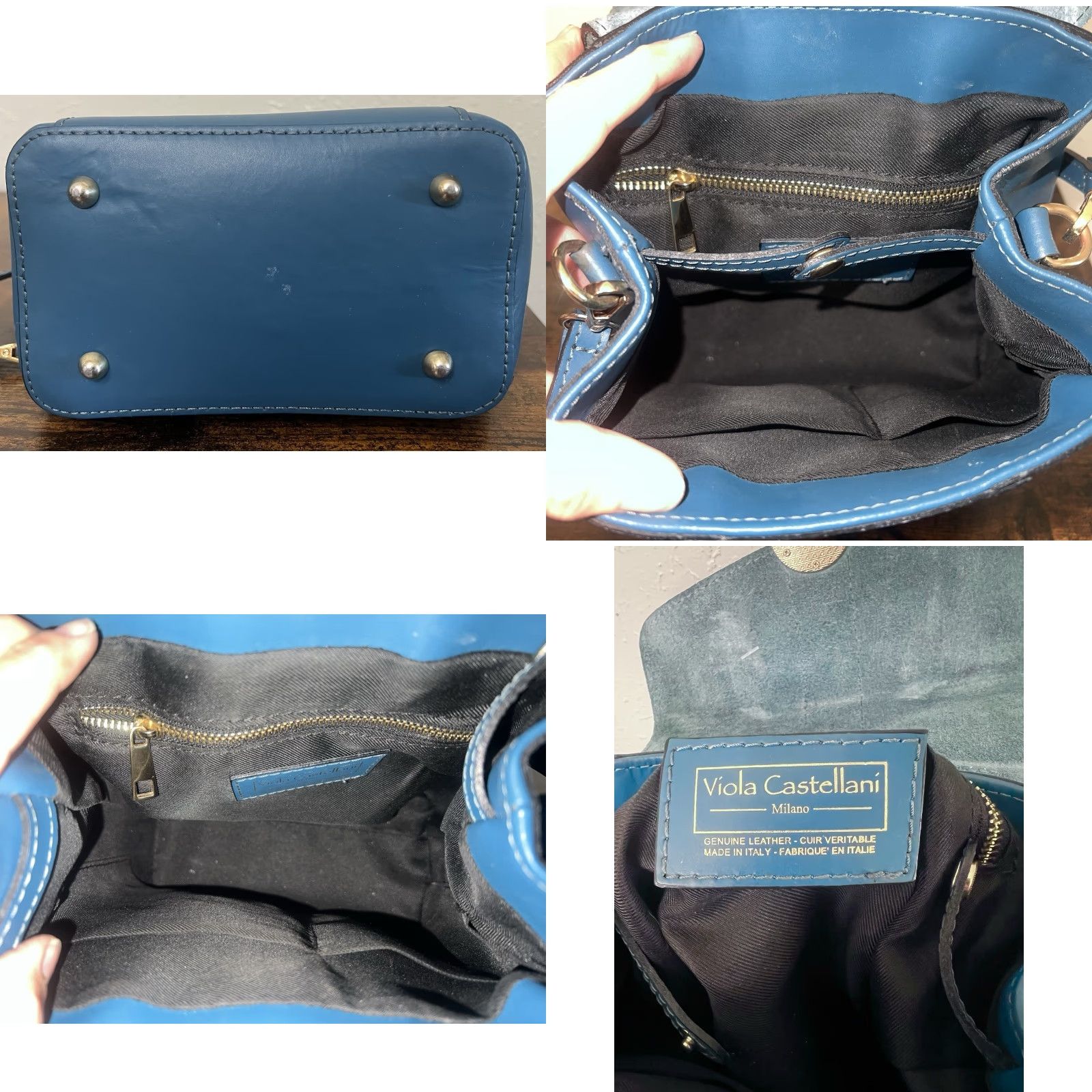 Vintage Viola Castellani Blue Leather Suede Mini Backpack Convertible Handbag Italy Backpack Womens Small Blue Leather Size ONE SIZE - 8 Thumbnail