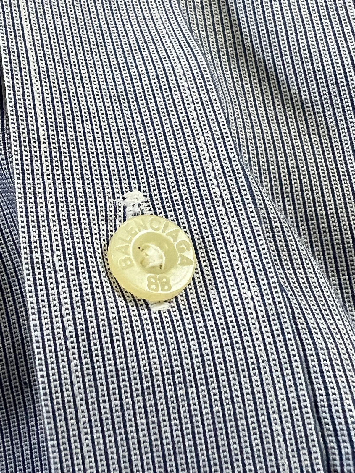 Balenciaga × Vintage Vintage Balenciaga Classic Logo Blue Stripes Button Up Shirt Size US L / EU 52-54 / 3 - 6 Thumbnail