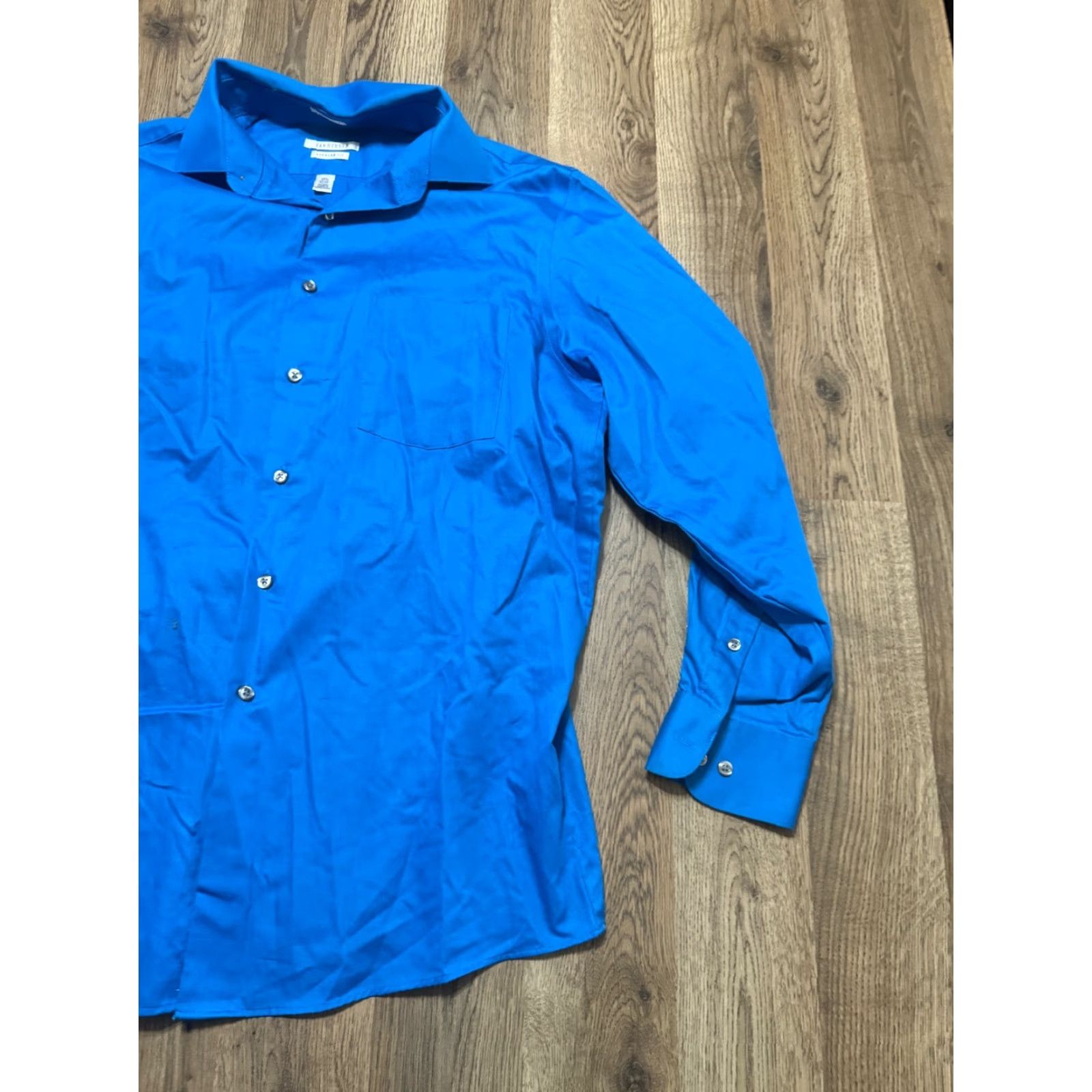 Van Heusen Van Heusen Shirt Men's 15.5 32/33 Blue Long Sleeve Button Up Regular Lux Sateen Size US L / EU 52-54 / 3 - 4 Thumbnail