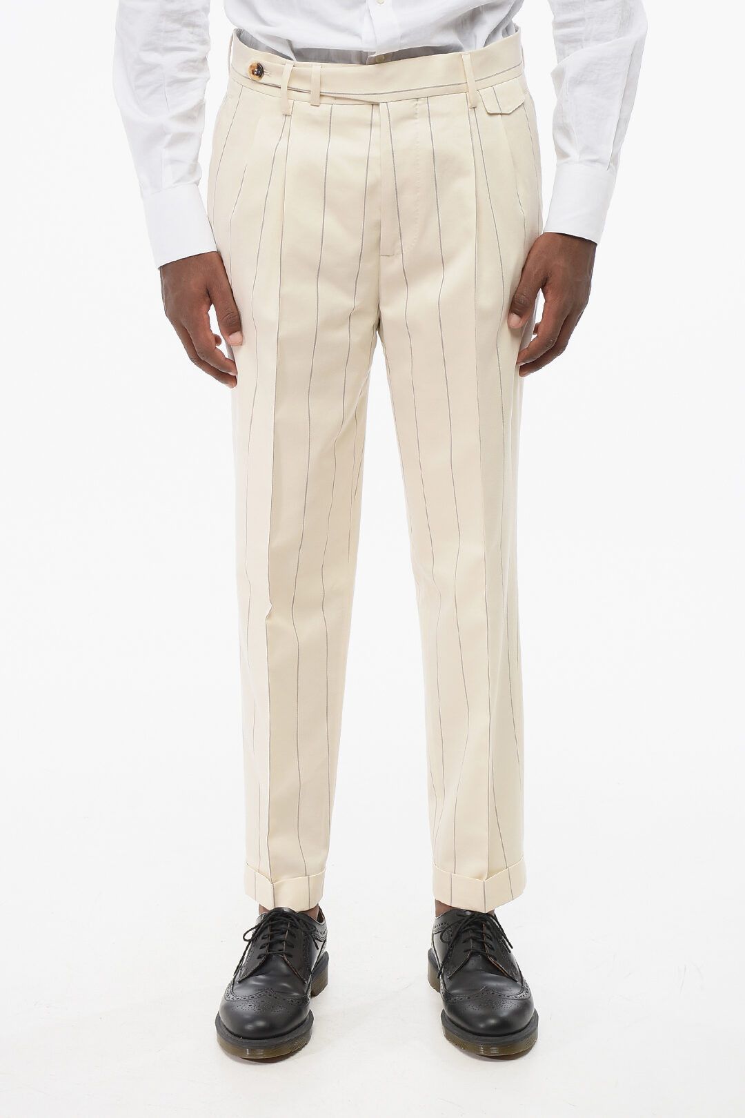 Brunello Cucinelli og1mm0725 Cotton and Wool Pinstriped Suit in Ivory Size US XL / EU 56 / 4 - 7 Thumbnail