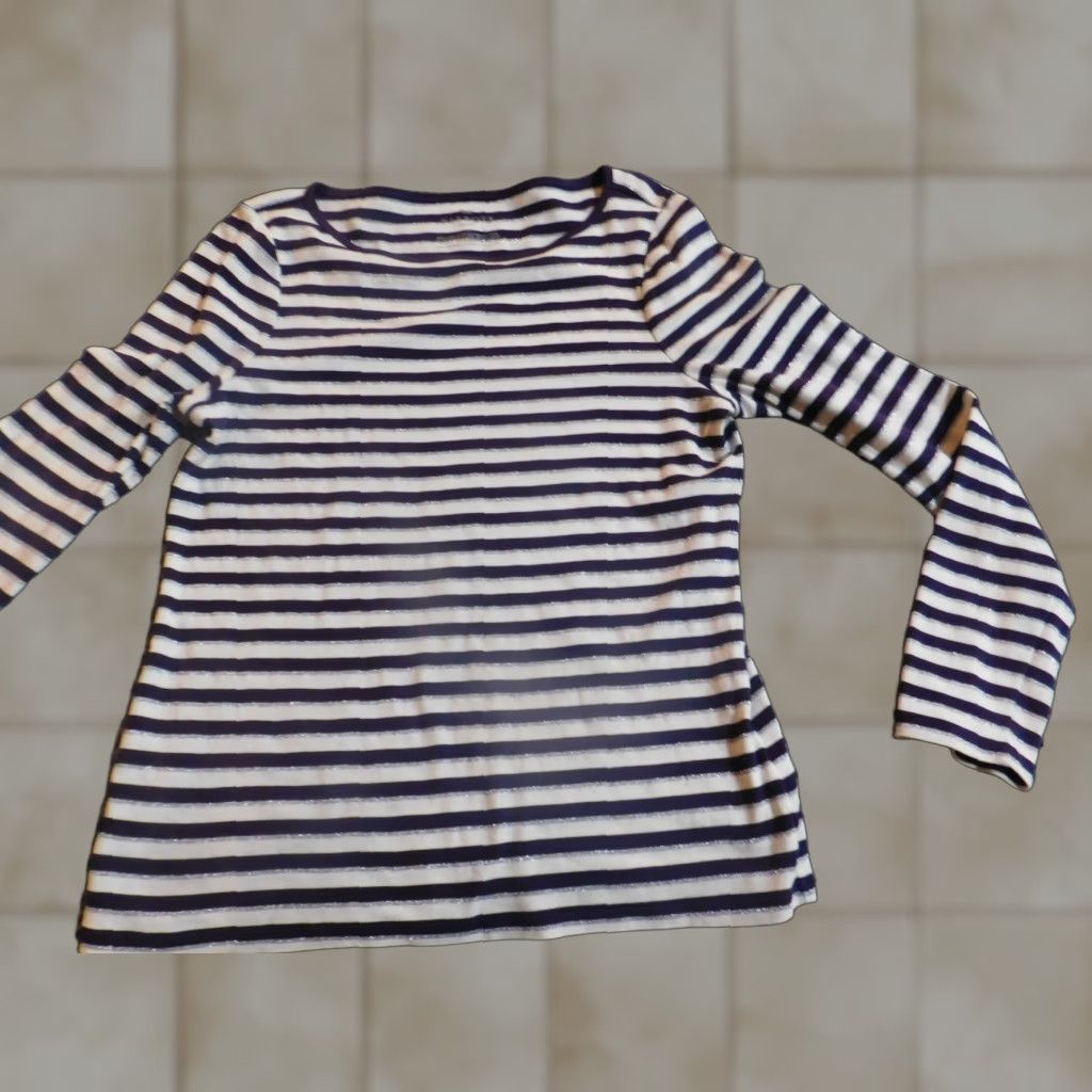Talbots Talbots Womens Blouse PM Petites Purple Striped Pullover Crew Neck Long Sleeve Casual Rayon Button Size M / US 6-8 / IT 42-44 - 1 Thumbnail