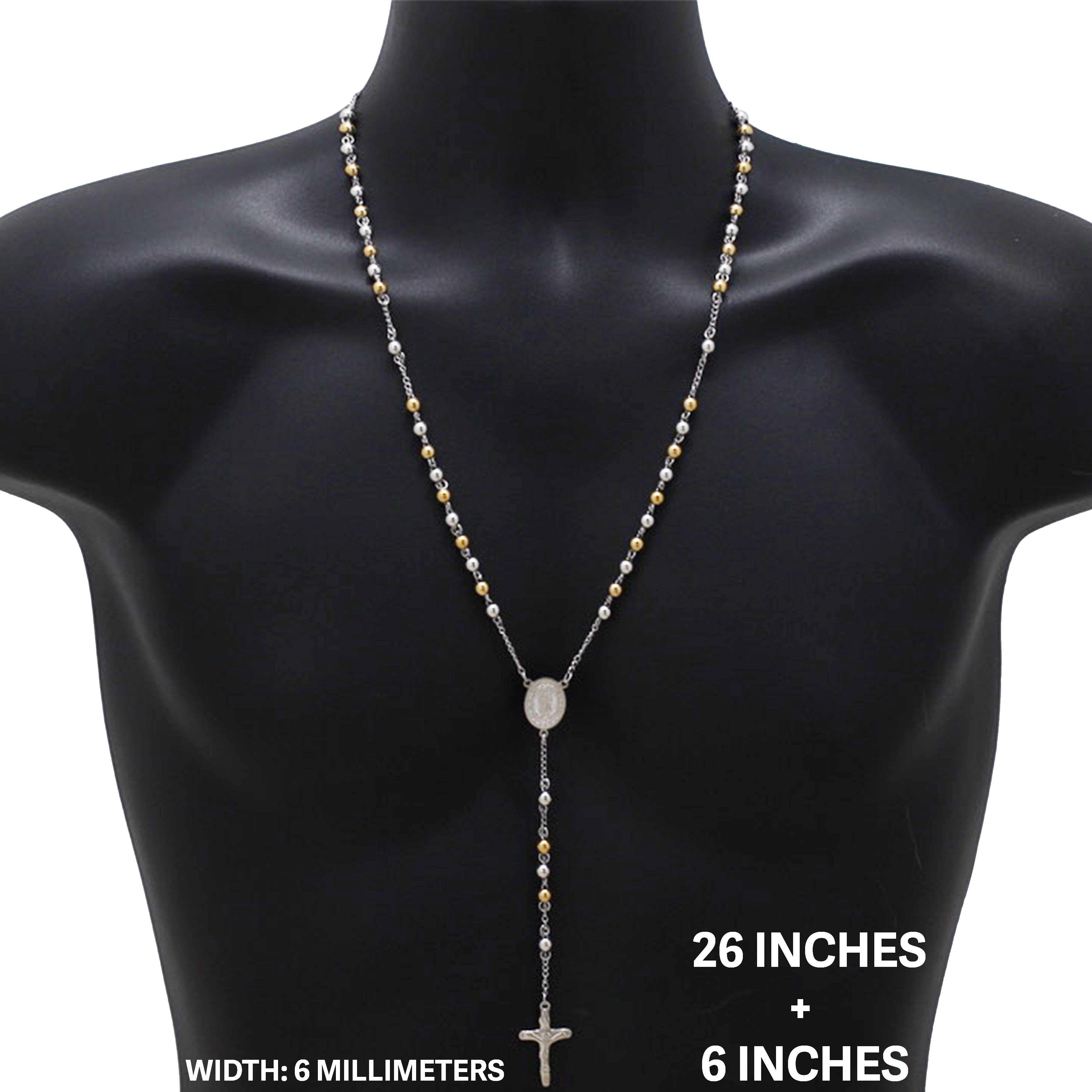Other 316L Stainless Steel 18k GP 6mm Rosary Necklace 26”+6" Size ONE SIZE - 1 Thumbnail