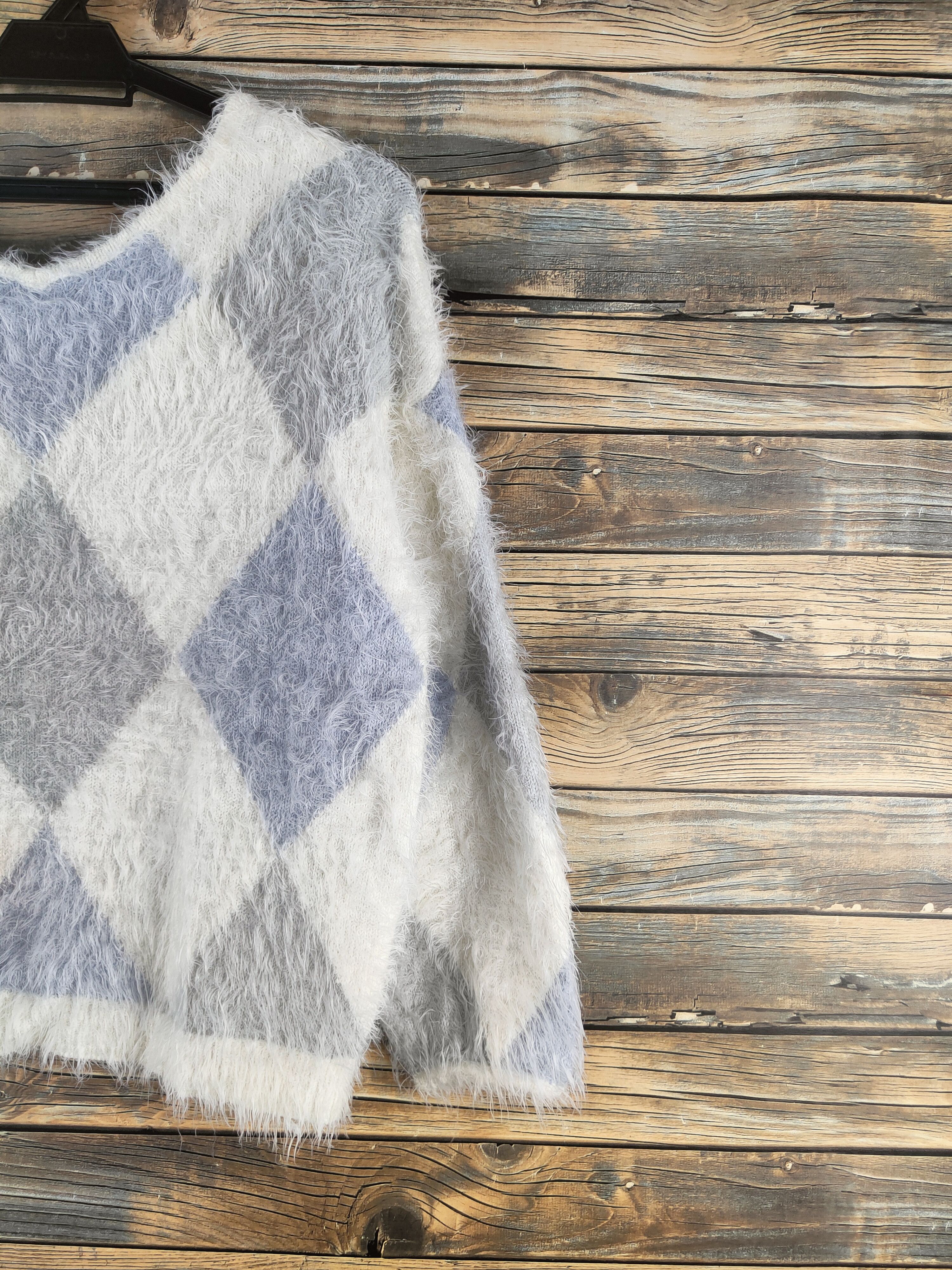 Japanese Brand DL Lip Service White Blue Gray Fur Mohair Knitwear #46-909 Size M / US 6-8 / IT 42-44 - 9 Thumbnail