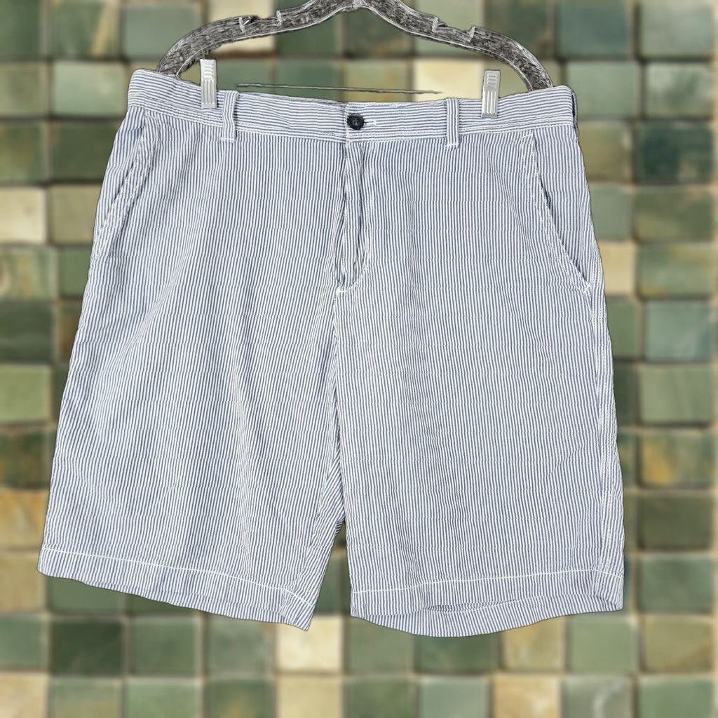 Izod IZOD Men's Shorts Chino 36 Blue White Striped Cotton 100% Mens Size US 36 / EU 52 - 1 Thumbnail