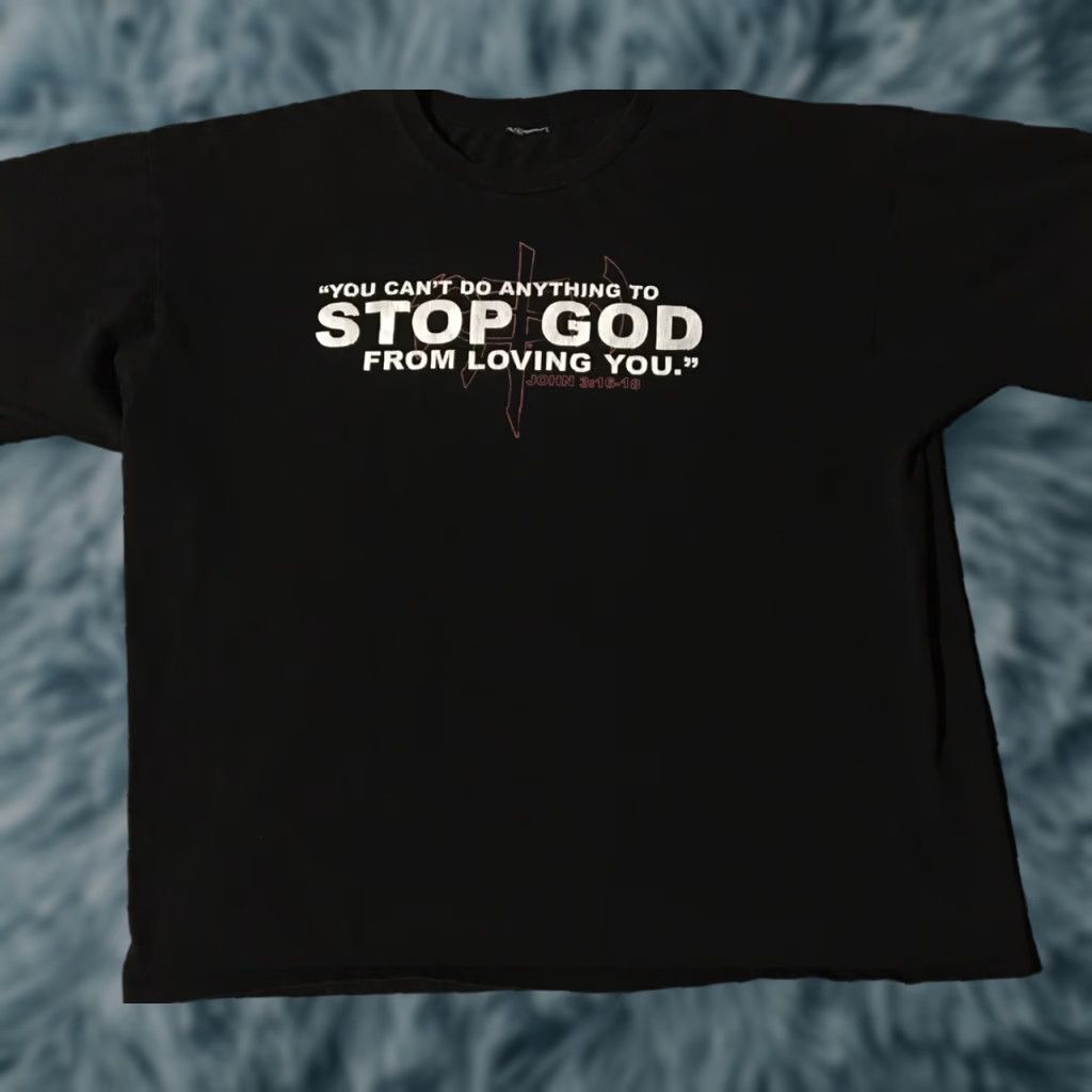 Vintage VINTAGE Cant Stop God From Loving You Shirt 2X Black 80s Grunge Religion Christian Lord Church Funny Humor Jesus Christ Mens T-Shirt Size US XXL / EU 58 / 5 - 1 Thumbnail