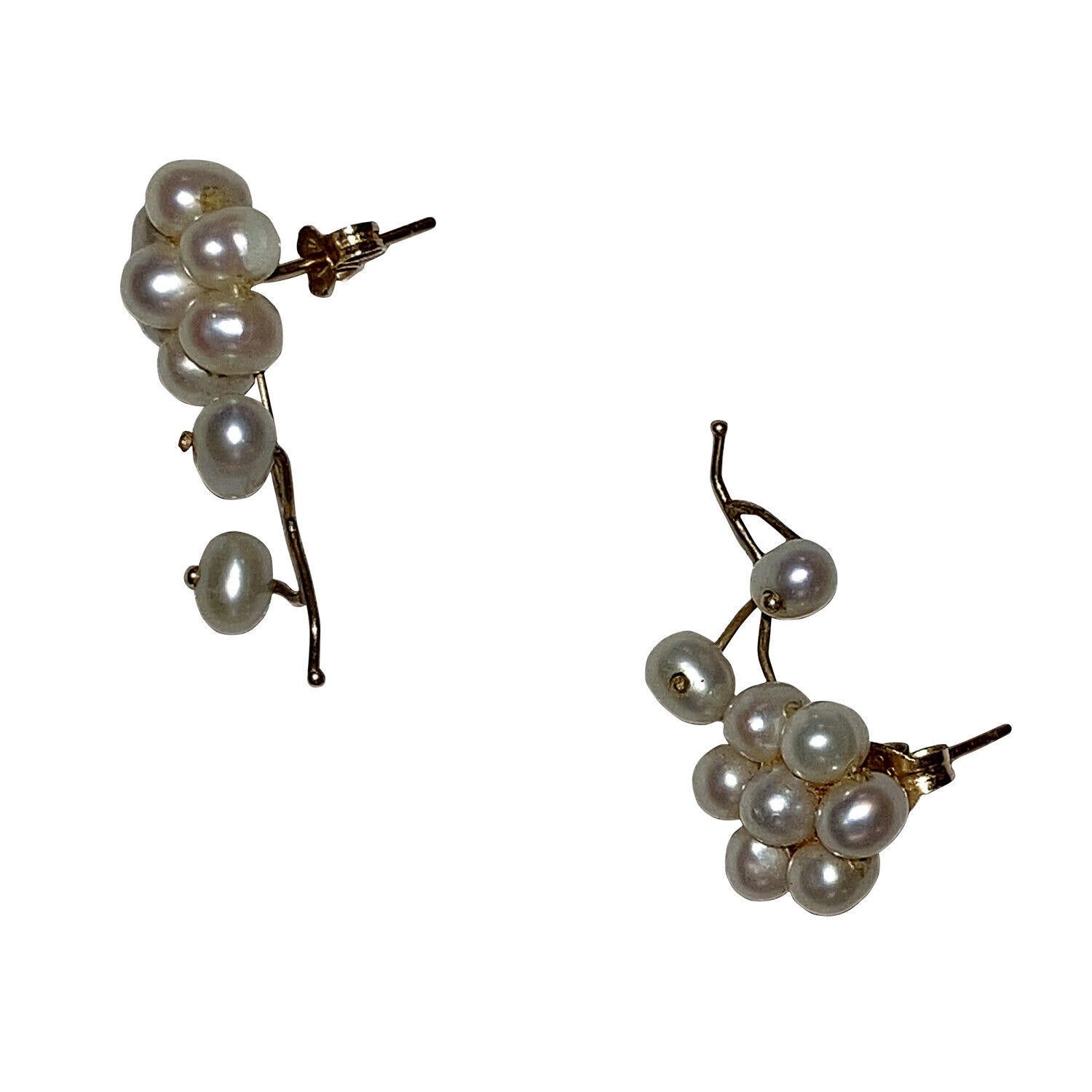 Handmade Mexican Hand Made 14kt Gold Cultured Pearl Flower Earrings Size ONE SIZE - 6 Thumbnail