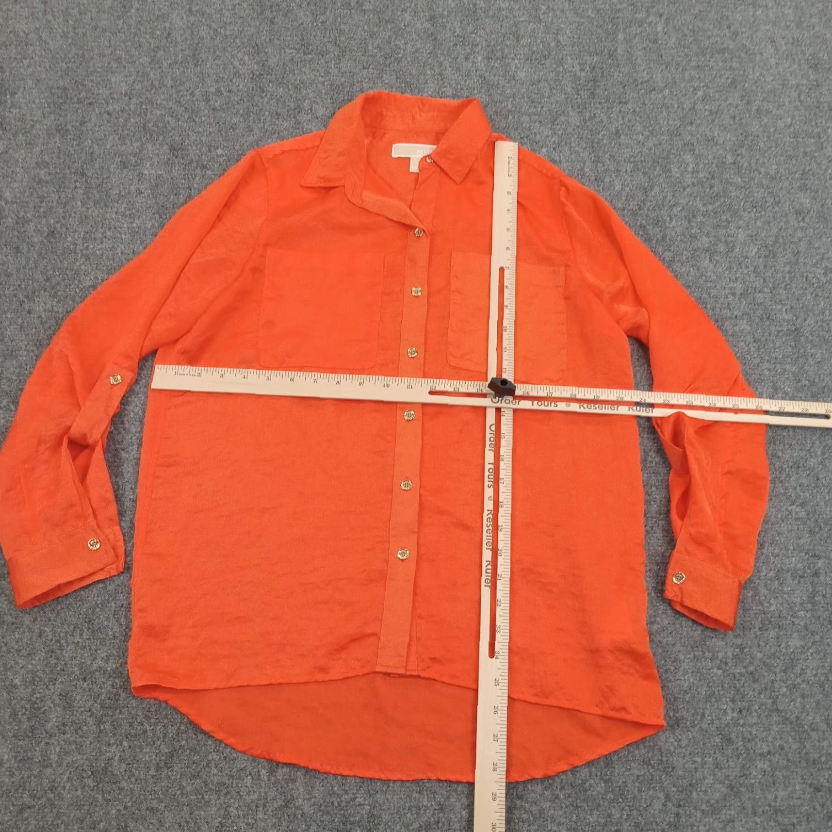 Michael Kors Michael Kors Women's Orange Long Sleeve Button Up Blouse Lightweight Casual Shirt Small Size S / US 4 / IT 40 - 2 Thumbnail
