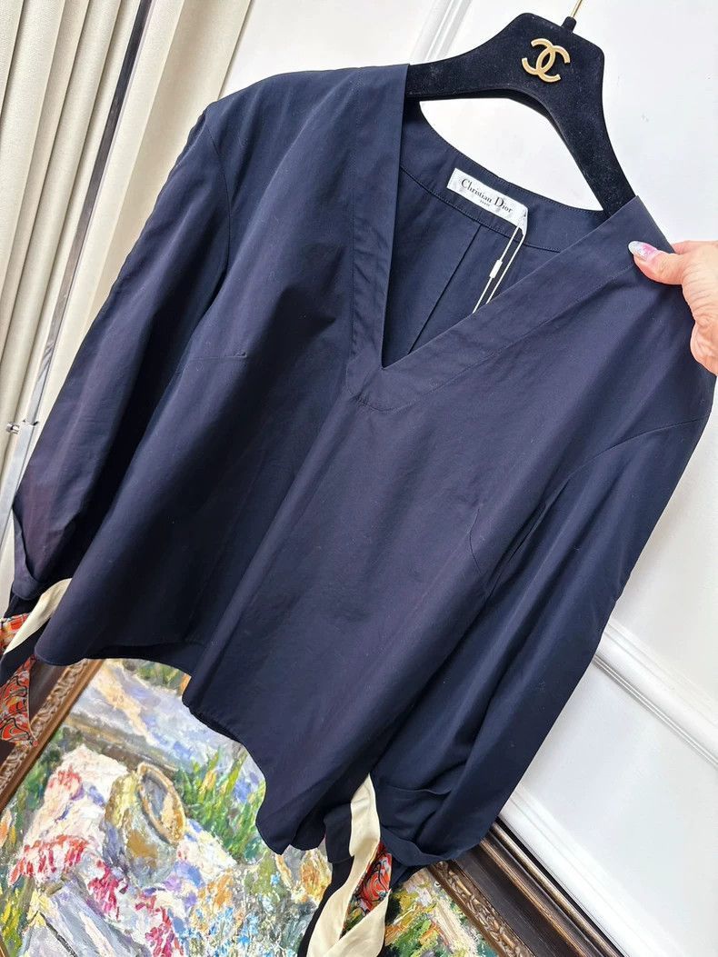 Dior Dior Deep Blue VNeck Long Sleeve Top-2506 Size L / US 10 / IT 46 - 2 Thumbnail