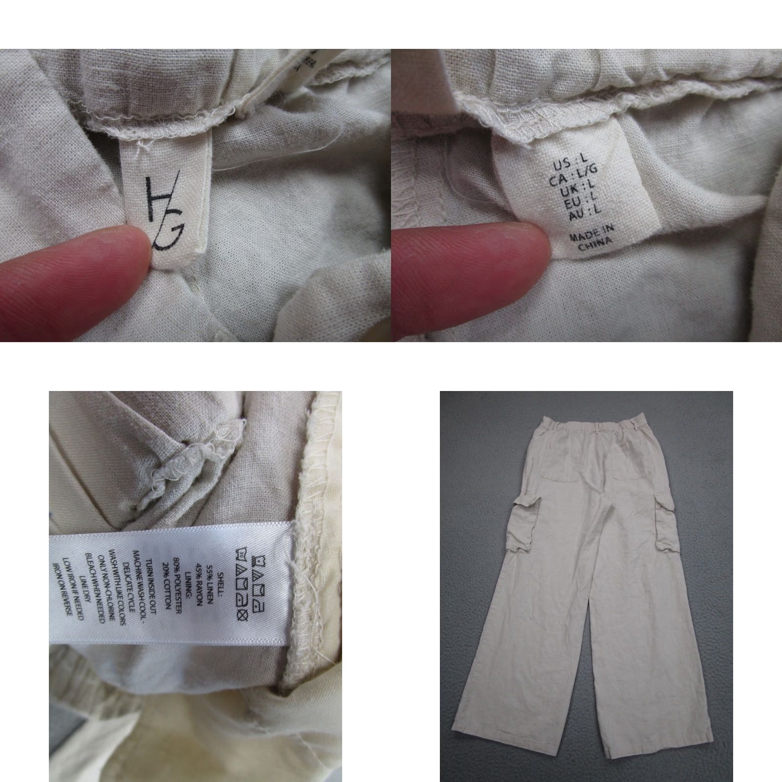 Vintage HG Pants Womens L Beige Linen Rayon Wide-Leg Cargo Beach Coastal Resort Casual Size 36" / US 14 / IT 50 - 9 Thumbnail