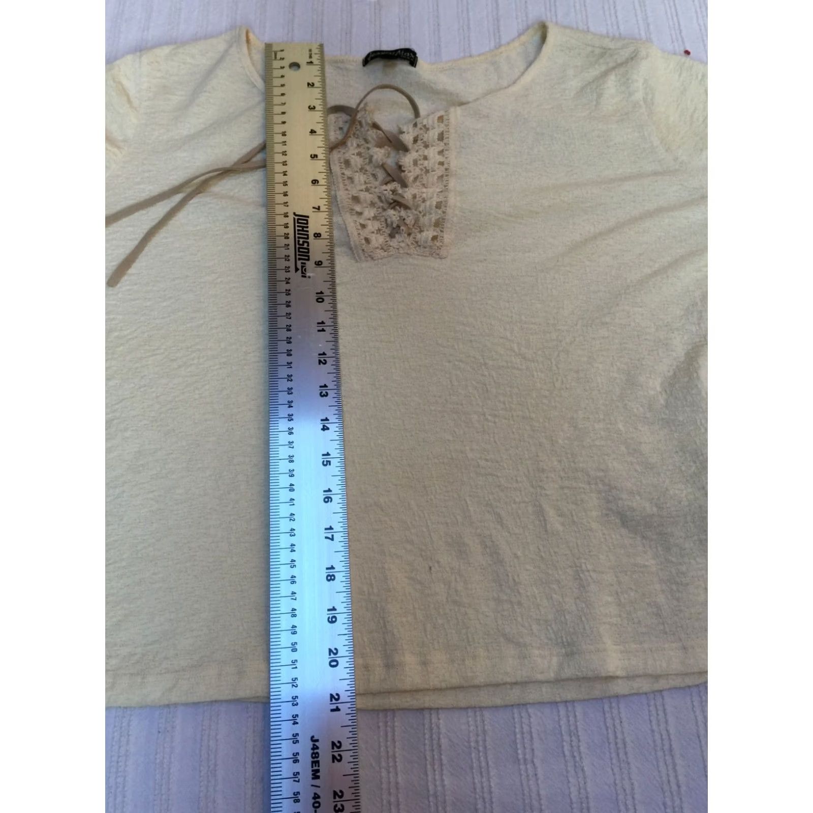 Bell Jessica Max USA Womens XL Lace Up Long Bell Sleeve Blouse Top Ivory Stretch Size XL / US 12-14 / IT 48-50 - 7 Thumbnail