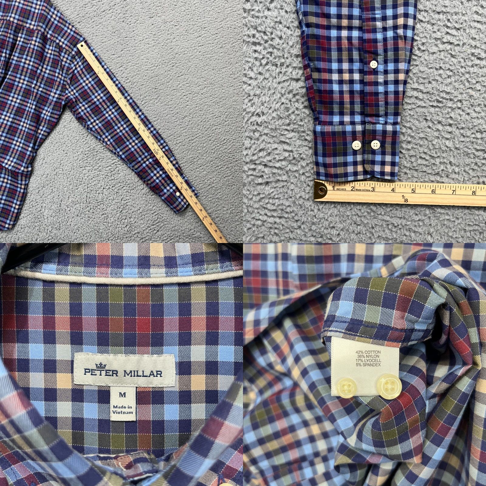 Peter Millar VINTAGE Peter Millar Shirt Mens Medium Blue Pastel Grid Check Carlow Crown Lite Sport Size US M / EU 48-50 / 2 - 9 Thumbnail
