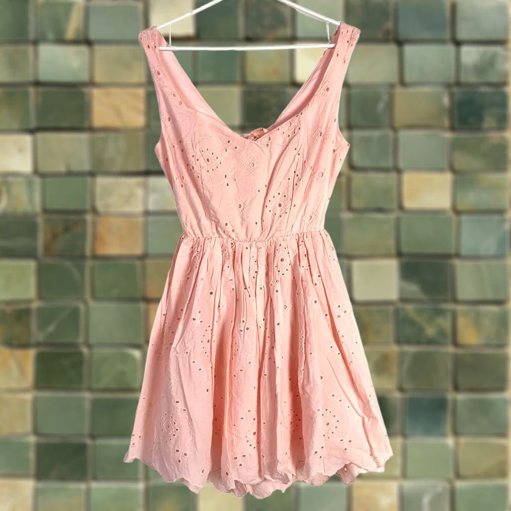 Vintage Audrey Parks x Francesca's Pink Chiara Bow Back Eyelet Mini Dress Small NWT Ladies Sundress Tank Dress Shown Pink NWT Girls/Women? Size S / US 4 / IT 40 - 1 Thumbnail