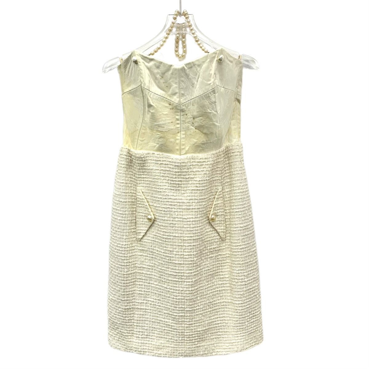 Chanel Chanel Pale Yellow Halter Pearl Cotton Strapless Dress K26WX Size S / US 4 / IT 40 - 1 Thumbnail