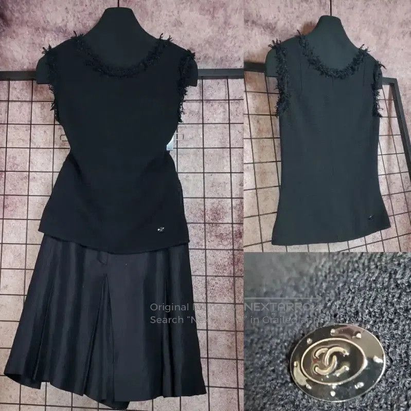 Chanel Black Cotton Logo Top with Fringes .
