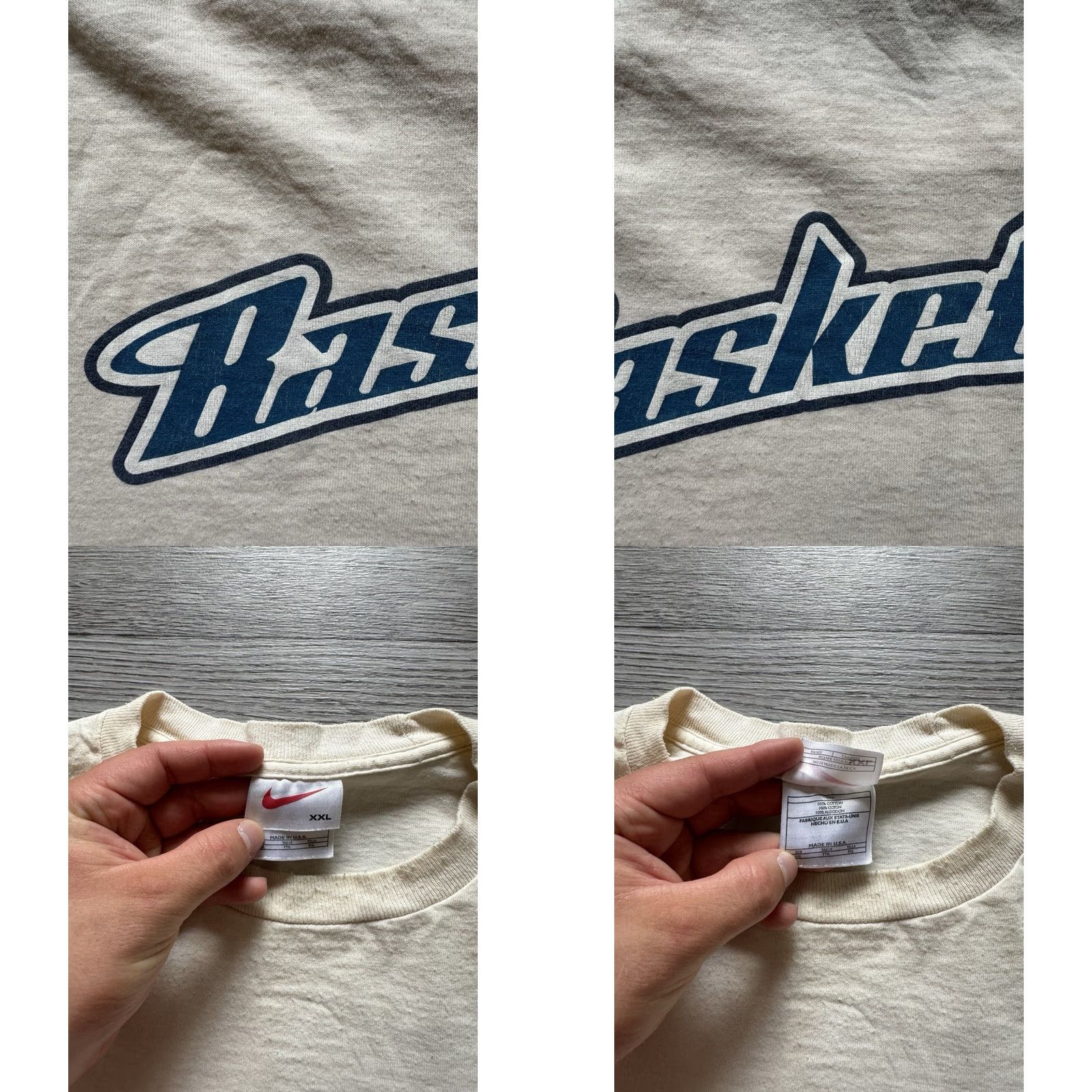 Nike VINTAGE Nike Basketball Swoosh Long Sleeve Shirt Beige XXL Men 90s Pullover Cotton Bball Center Swoosh USA Size US XXL / EU 58 / 5 - 8 Thumbnail