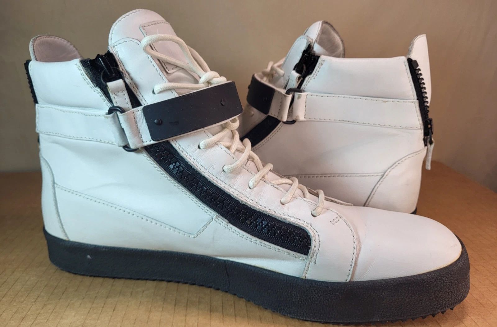 Giuseppe Zanotti Giuseppe Zanotti White Leather High Top Sneakers Dbl Zippers Size US 15 / EU 48 - 4 Thumbnail