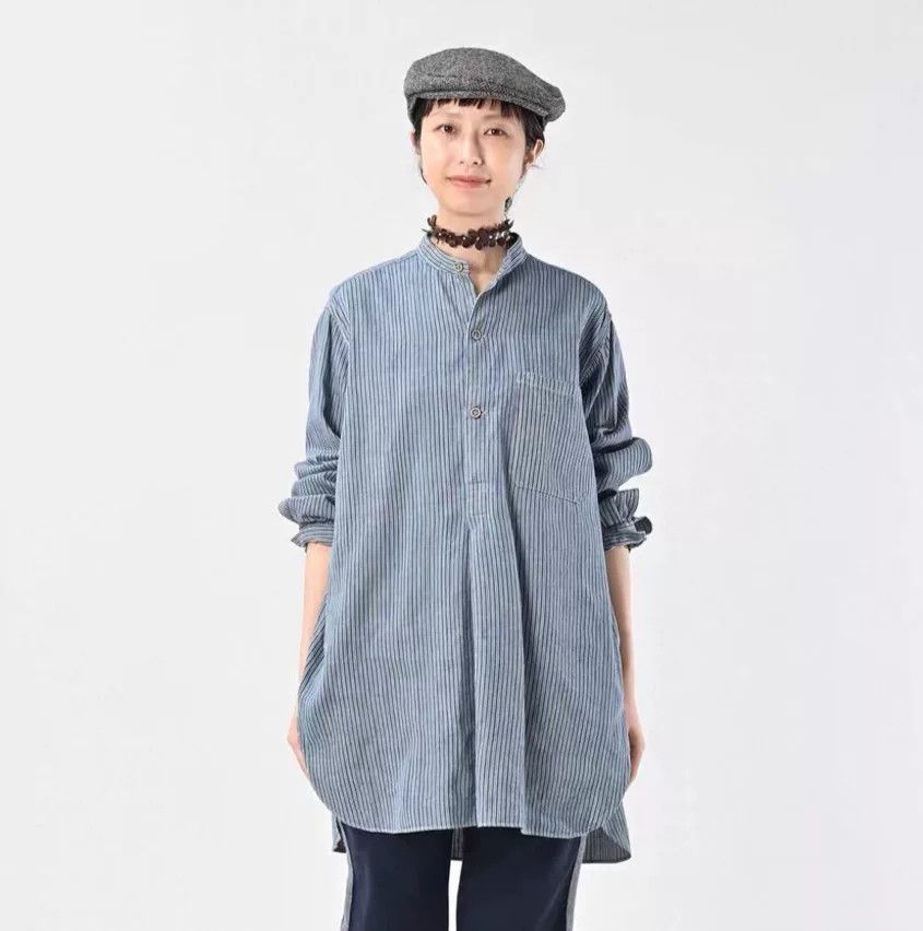 Striped Midi-Length Cotton Tunic