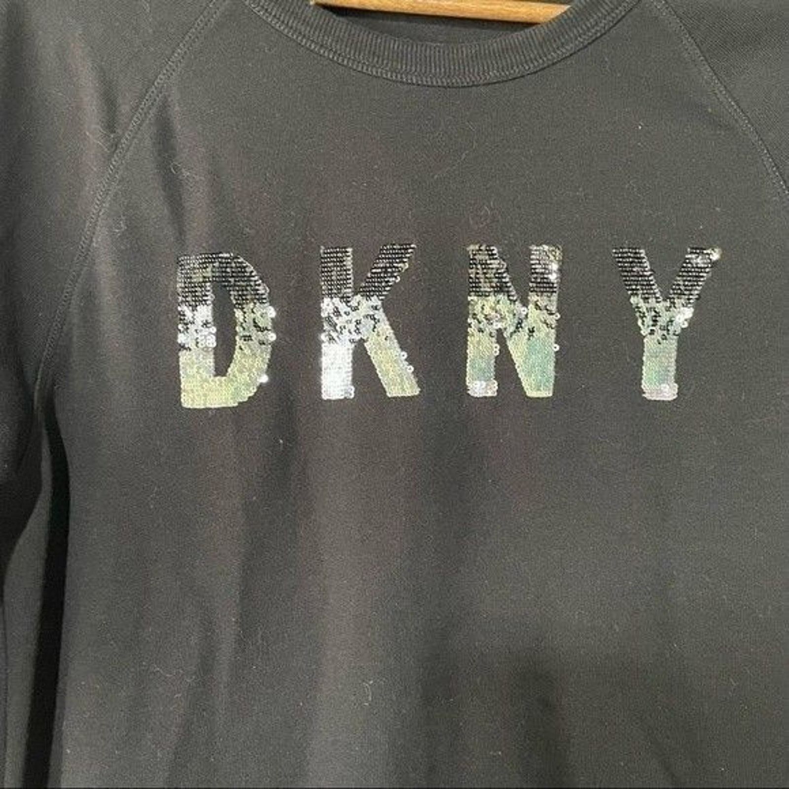 DKNY DKNY Womens Sweatshirt Size Medium Black Logo Silver Sequins Size M / US 6-8 / IT 42-44 - 6 Thumbnail