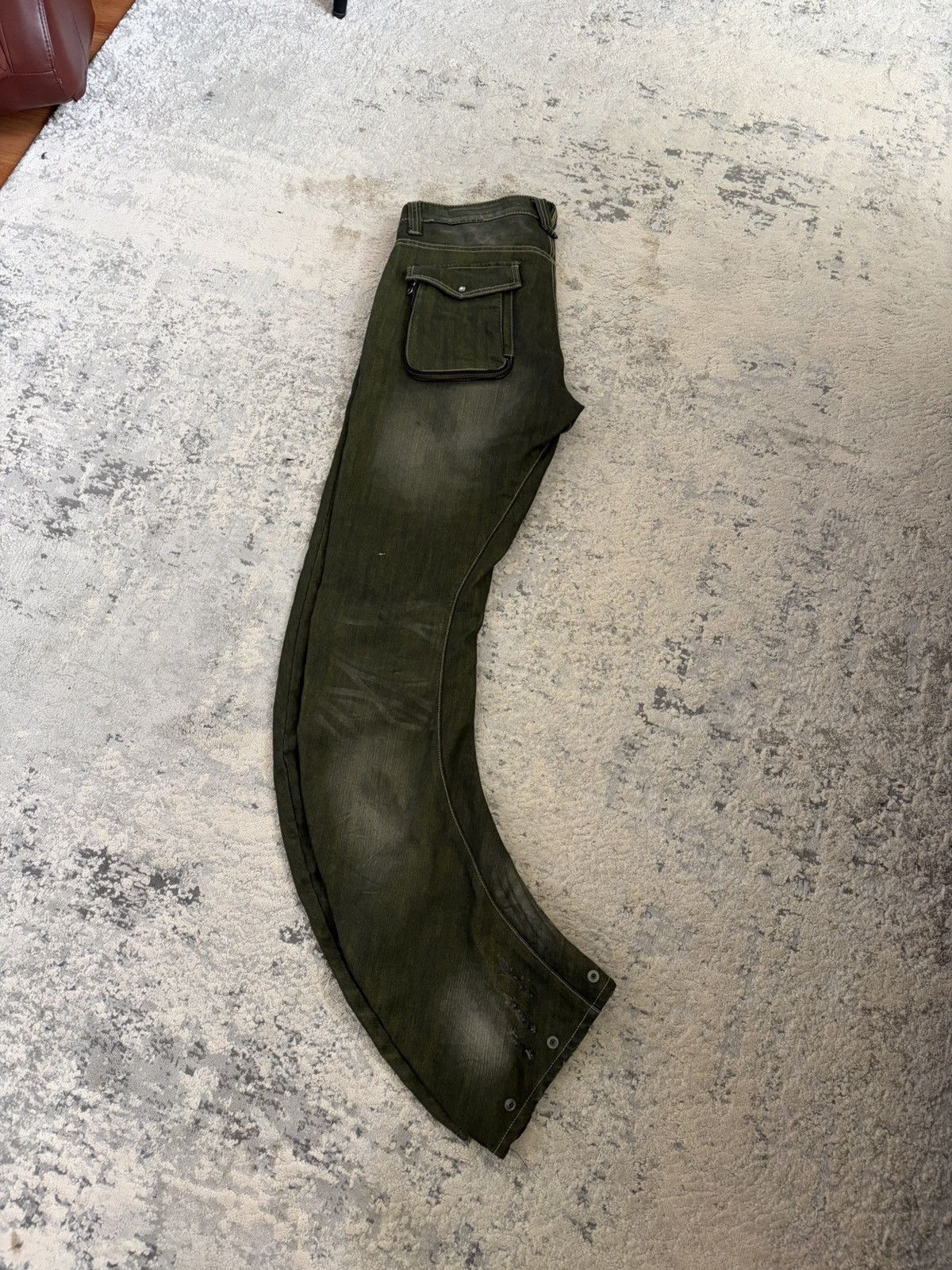 PPFM Military Green Curved Leg Bootcut Denim Size US 35 - 6 Thumbnail
