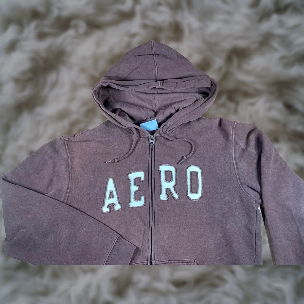 Vintage Aéropostale Hoodie Mens M Medium Brown Full Zip Sweatshirt Cotton Polyester Blend Size US M / EU 48-50 / 2 - 1 Thumbnail