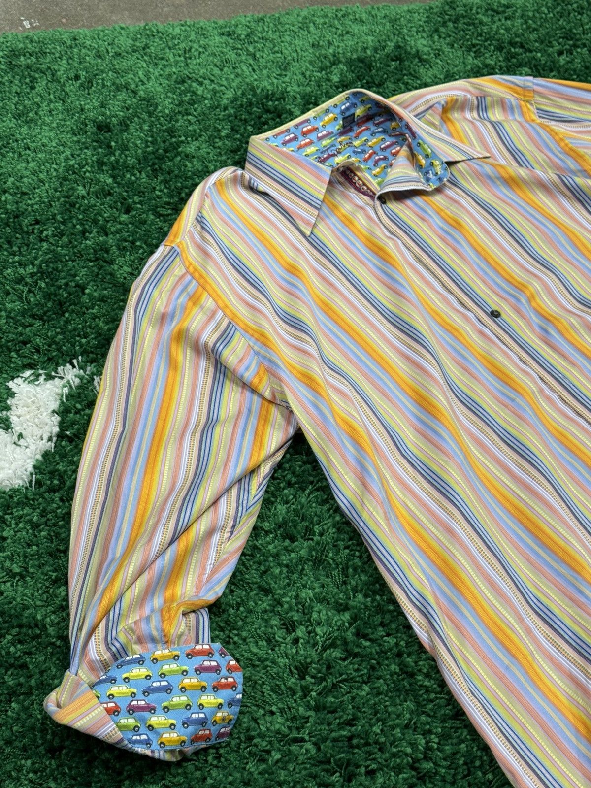 Robert Graham Robert Graham Striped Multi Color Silky Shirt Car Print 2XL Size US XXL / EU 58 / 5 - 5 Thumbnail