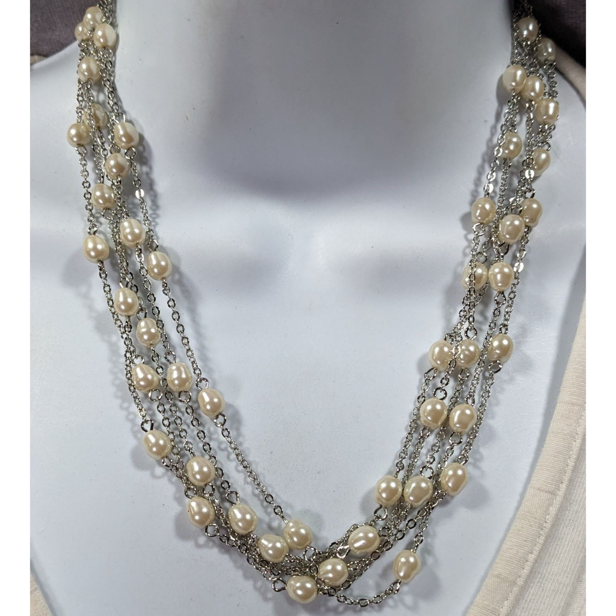 Other Elegant Glam Pearl Beaded Silver Tone Multilayer Necklace Size ONE SIZE - 6 Thumbnail