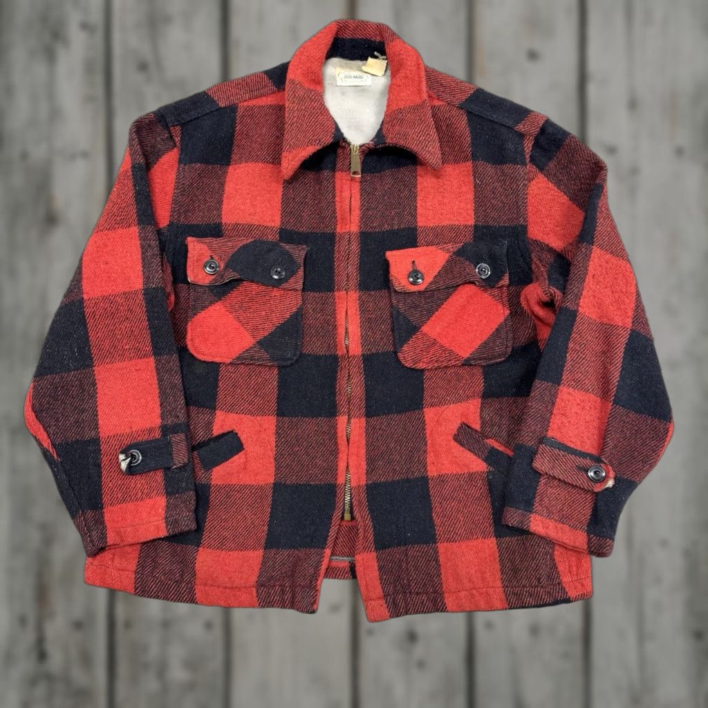 VINTAGE Big Mike Jacket Unisex Adults Small Red Plaid Flannel Full Zip 60s