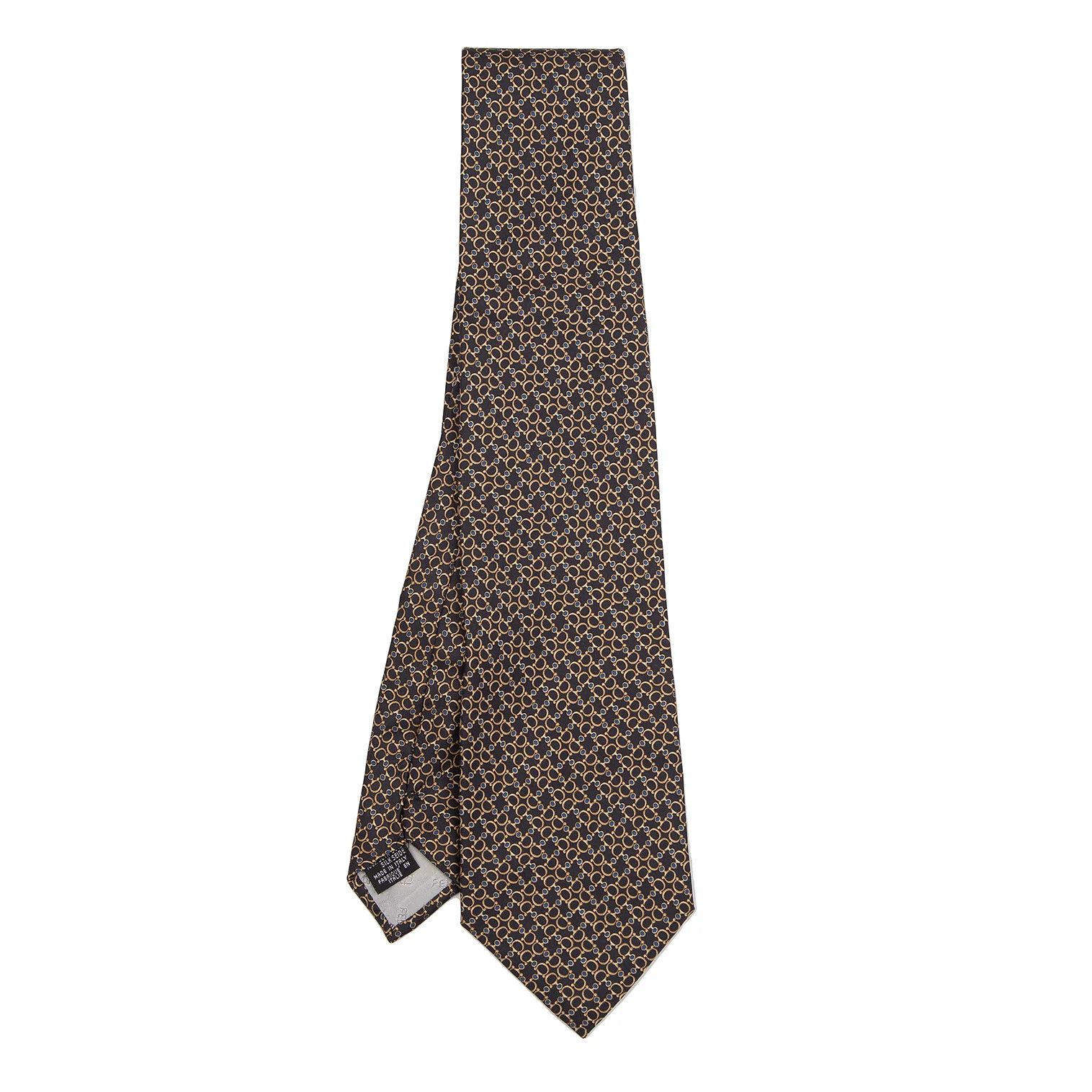 Geometric Pattern Silk Tie in Navy and Yellow
