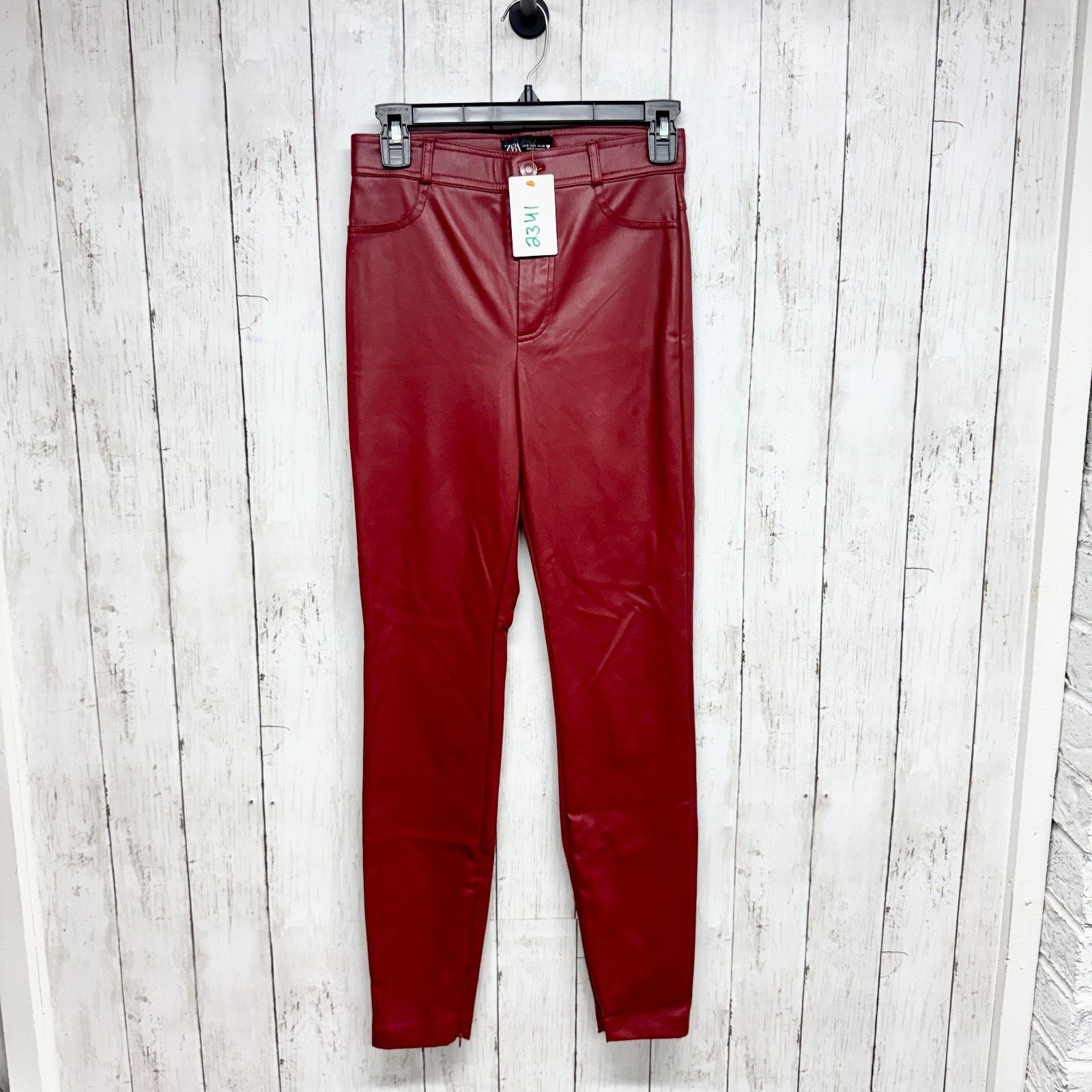 Zara Zara Pants Women Sz Small Red Faux Leather High Rise Skinny Size 27" / US 4 / IT 40 - 1 Thumbnail
