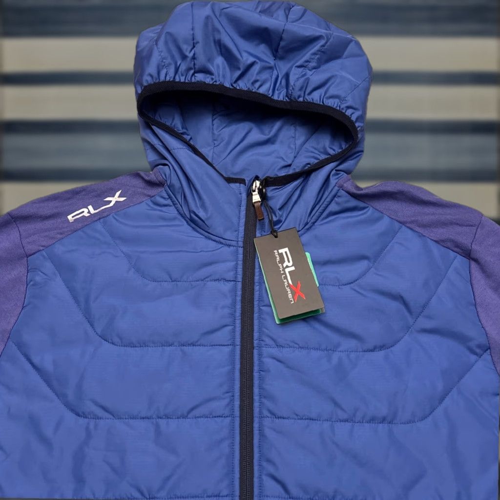 RLX Ralph Lauren Golf Jacket Hoodie Full Zip Quilted Men’s XL Blue Windbreaker Regular Jacket City Classic Outdoor Golf RLX Ralph Lauren