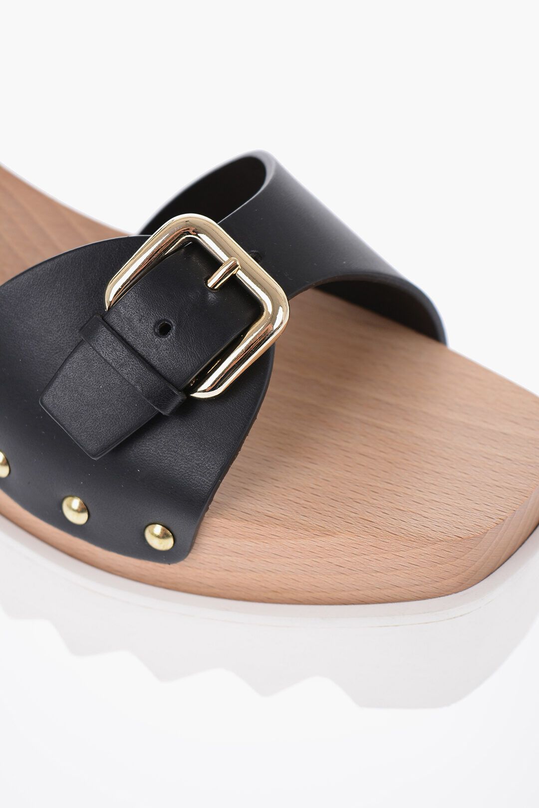 Stella McCartney og1mm0824 Leather Wedged Sandals Embellished With Studs Size US 8 / IT 38 - 4 Thumbnail