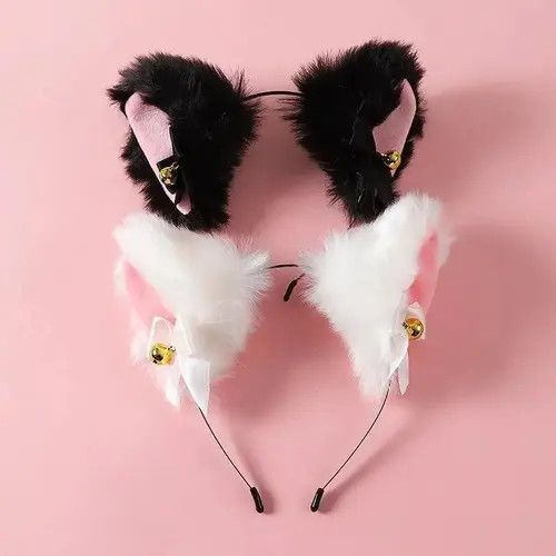 image of Vintage Fashion Fox Cat Ear Hair Band Popular Plush Cat Ear in Black/White, Women's