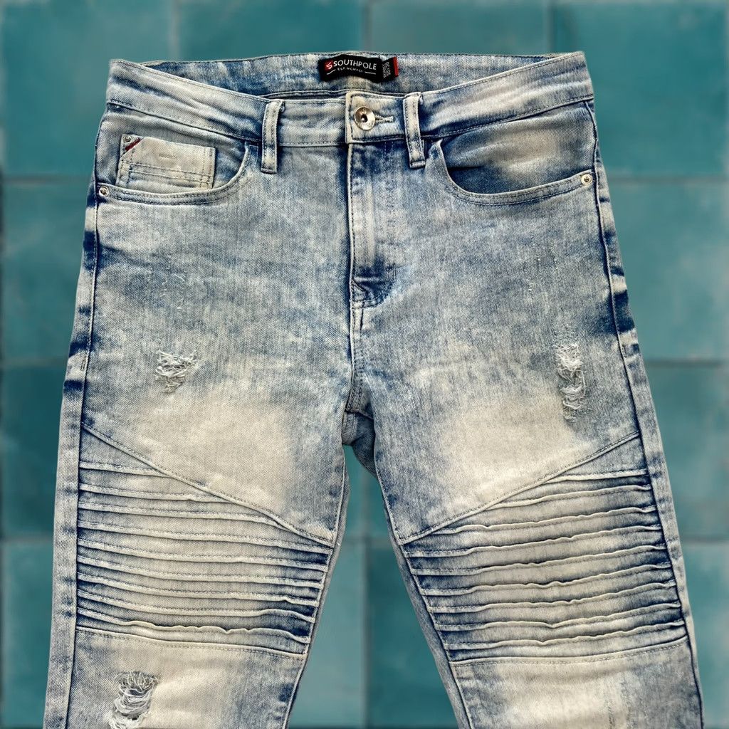 Southpole Southpole Skinny Moto Jeans Mens 30x30 Blue Acid Wash Stretch Denim Hip Hop Stretc? Size US 30 / EU 46 - 1 Thumbnail