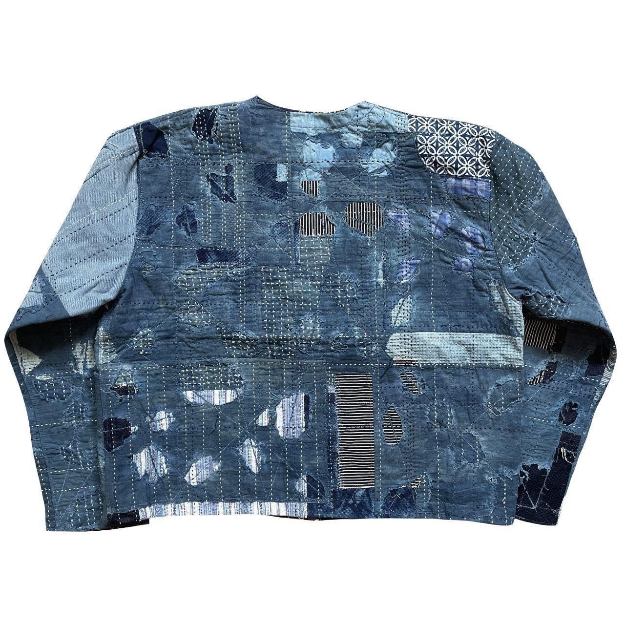 Kapital Indigo Collarless Boro Sashiko Denim Jacket Size US M / EU 48-50 / 2 - 2 Thumbnail