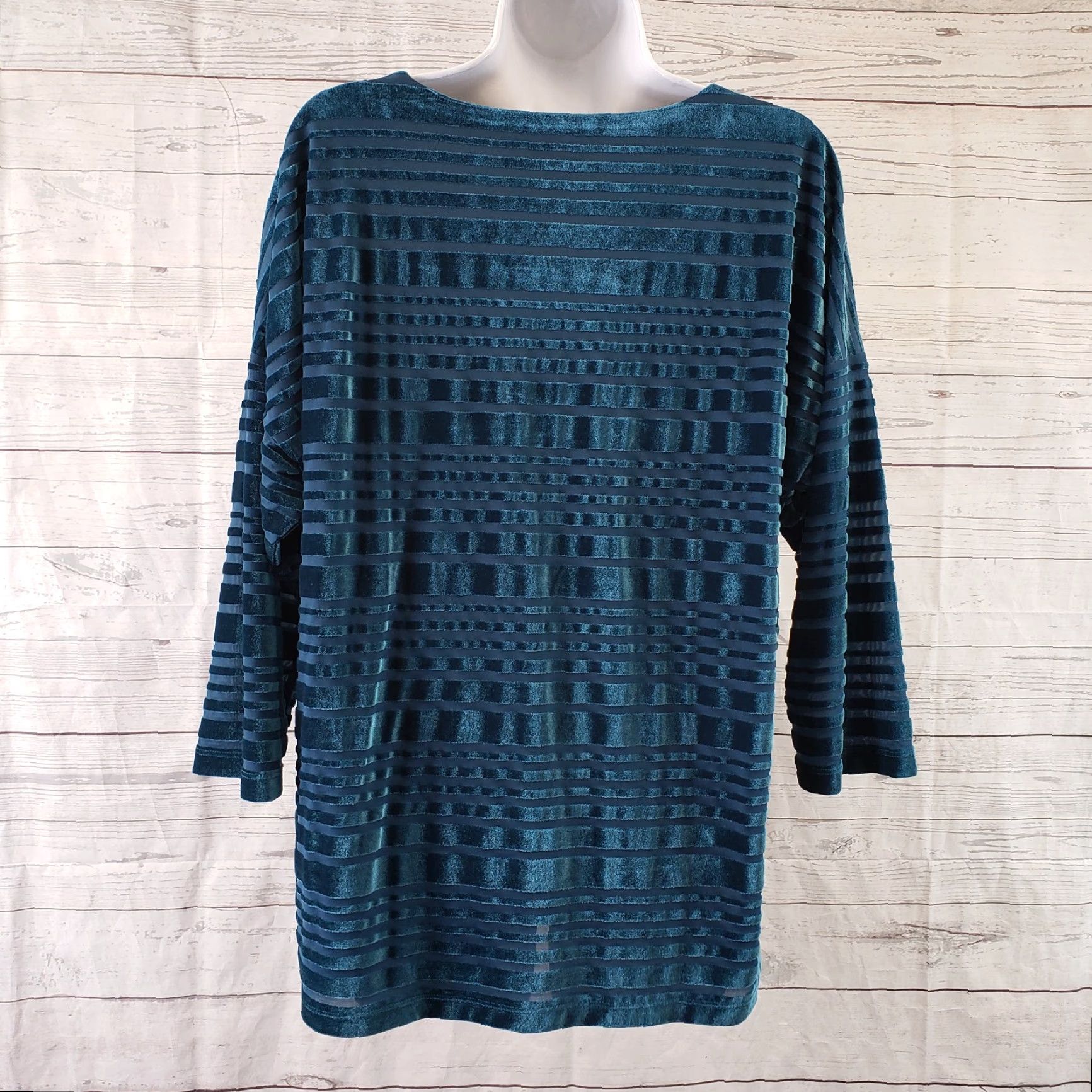 Vintage Chicos Womens Top L Blue Velvet Stripes 3/4 Sleeve Blouse Size L / US 10 / IT 46 - 4 Thumbnail