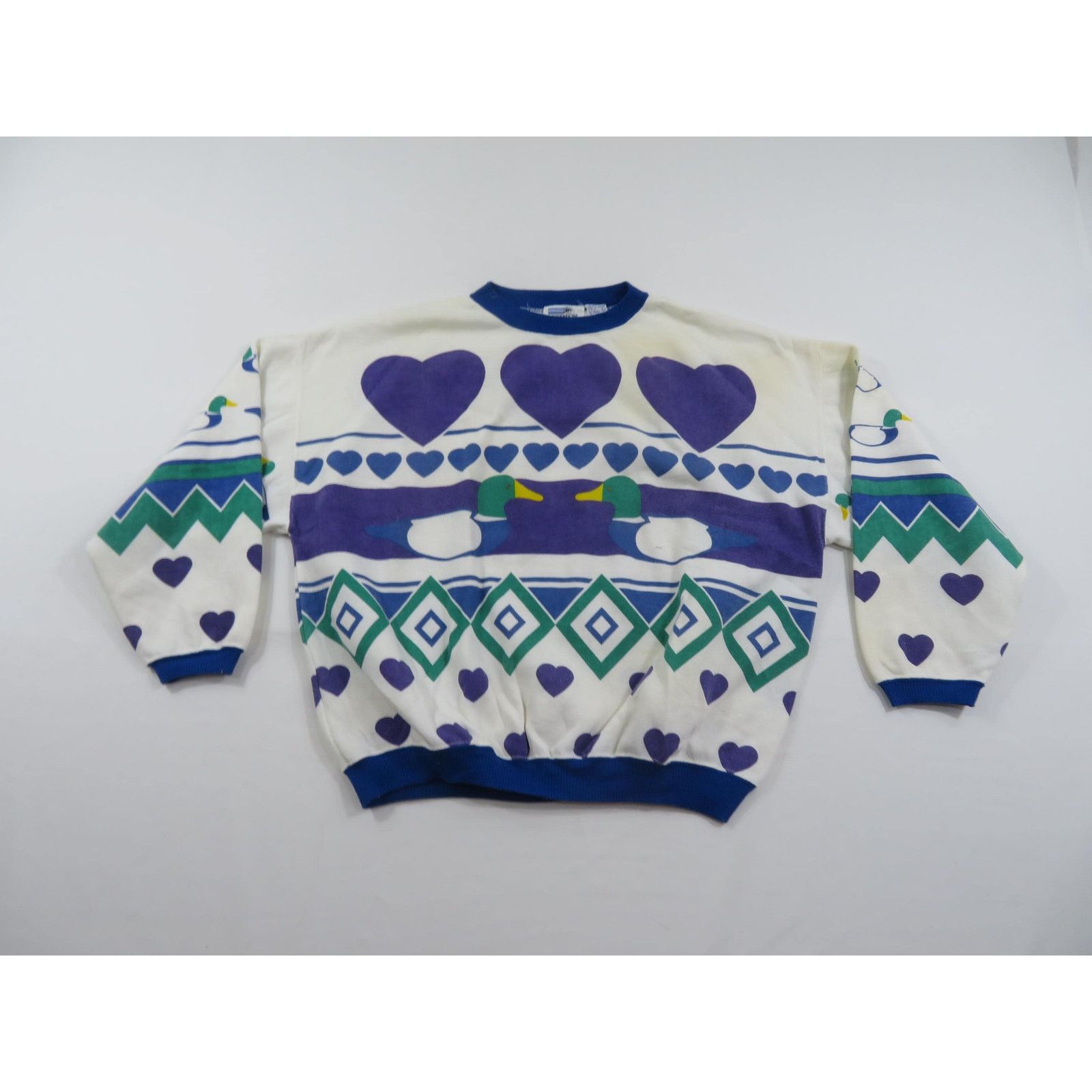 Other Ducks and Hearts Geometric Graphic Sweatshirt Womens L 1990s Size L / US 10 / IT 46 - 1 Thumbnail