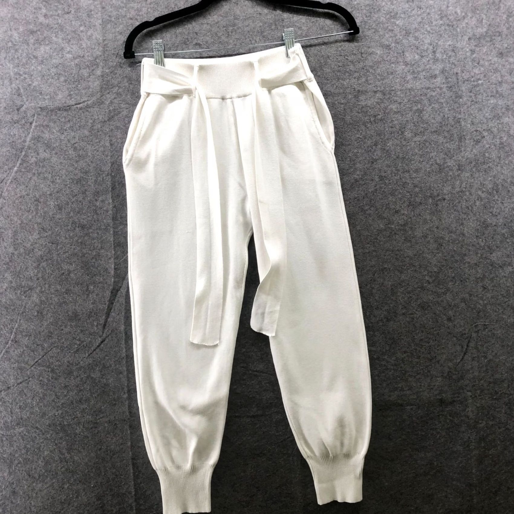 Zara Zara Knit Jogger Pants Womens S White Tie Waist High Rise Knit Front Flat Front Relaxed Comfort Seasonal Fall Winter Spring Mens Womens Girls Boys Size 28" / US 6 / IT 42 - 2 Thumbnail