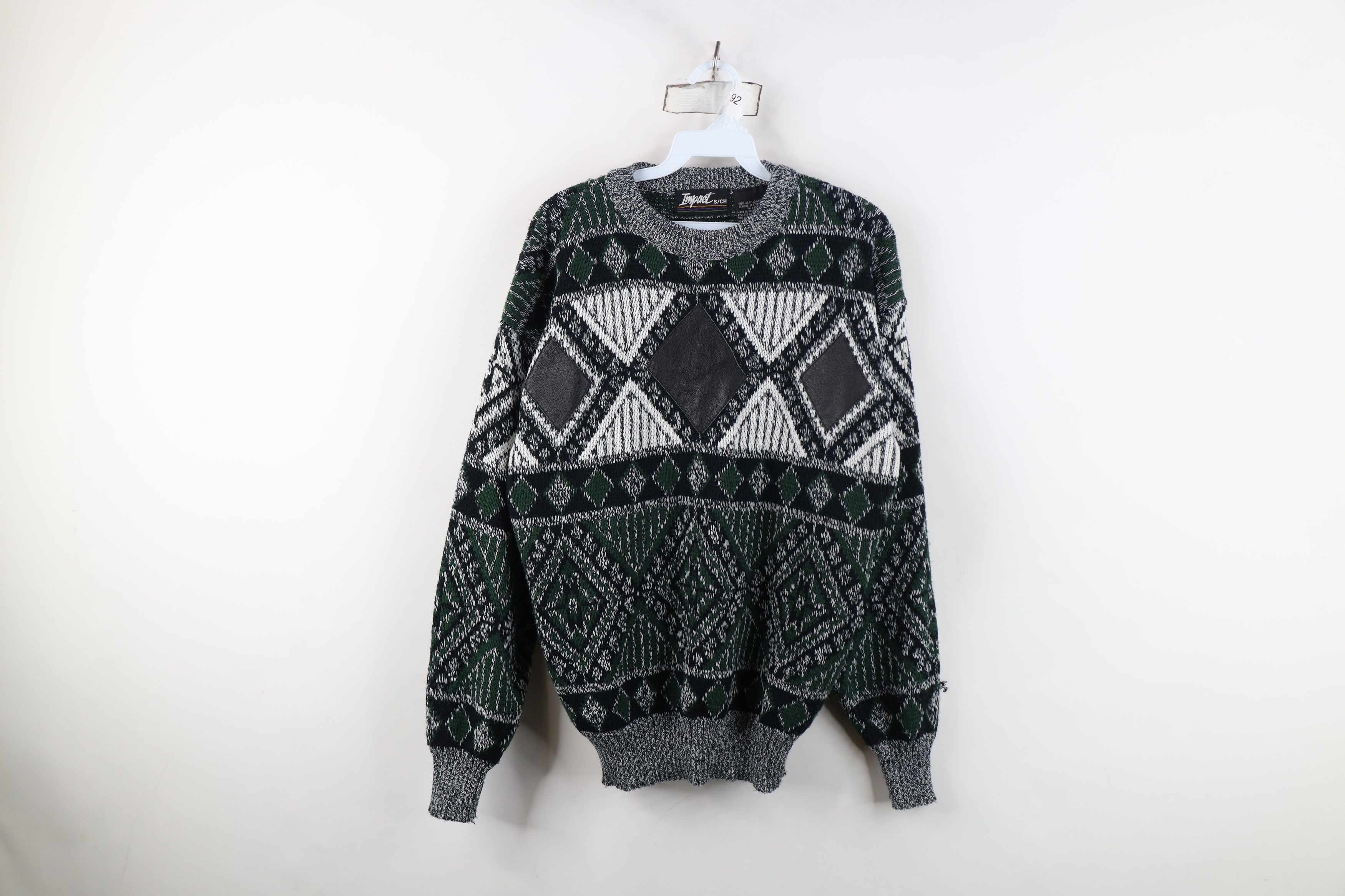 Vintage Vintage 90s Coogi Style Leather Trim Diamond Knit Sweater Size US S / EU 44-46 / 1 - 1 Thumbnail