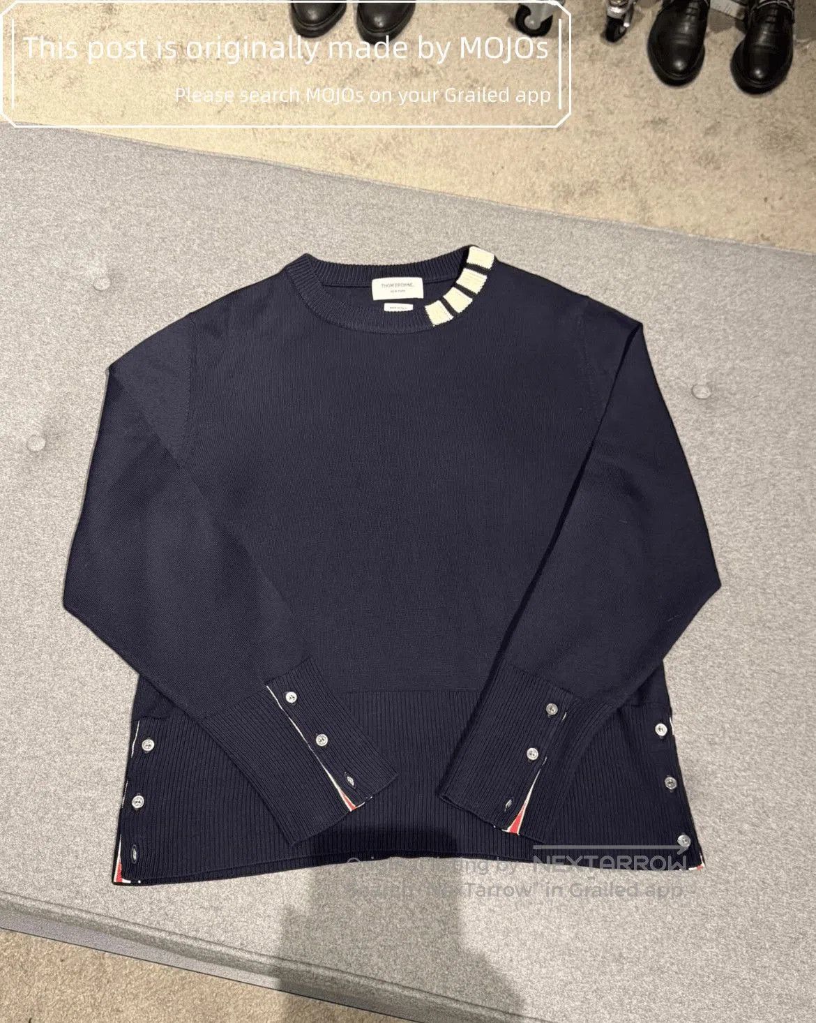 Thom Browne Sz 5 Thom Browne Neck White Stripe Navy Knitwear. Size US XXL / EU 58 / 5 - 3 Thumbnail
