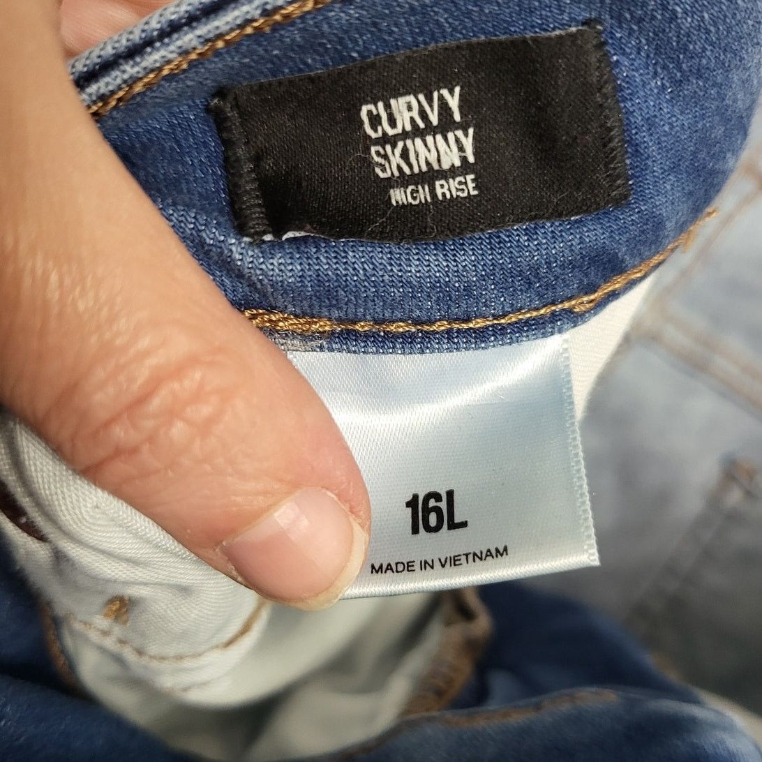 Express Express Medium Wash Curvy Skinny High Rise Jeans - 16L Size 38" / US 16 / IT 52 - 3 Thumbnail