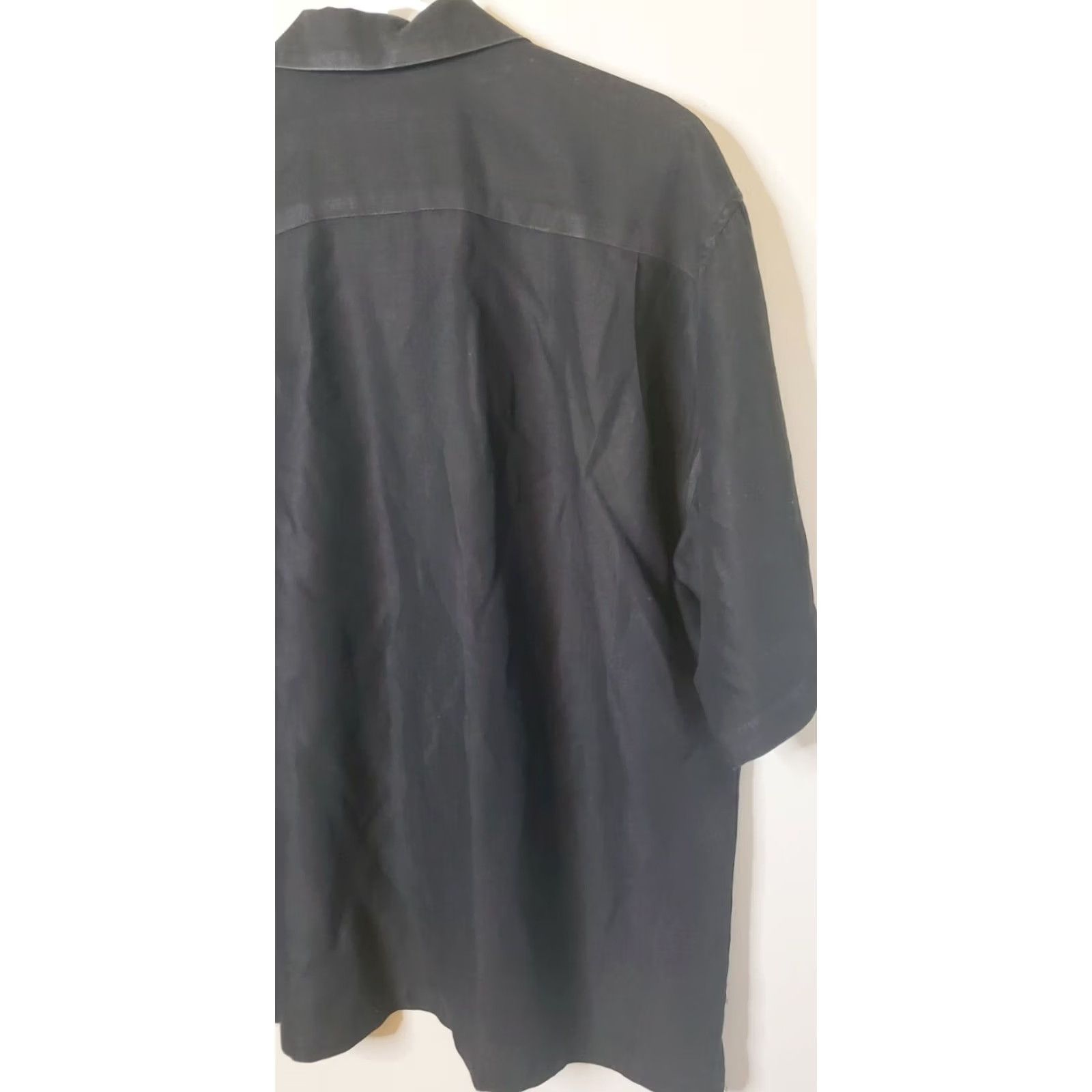 Vintage Reunion Menswear Shirt Mens L Black Button Front Short Sleeve Linen Blend Men Size US 33 - 7 Thumbnail