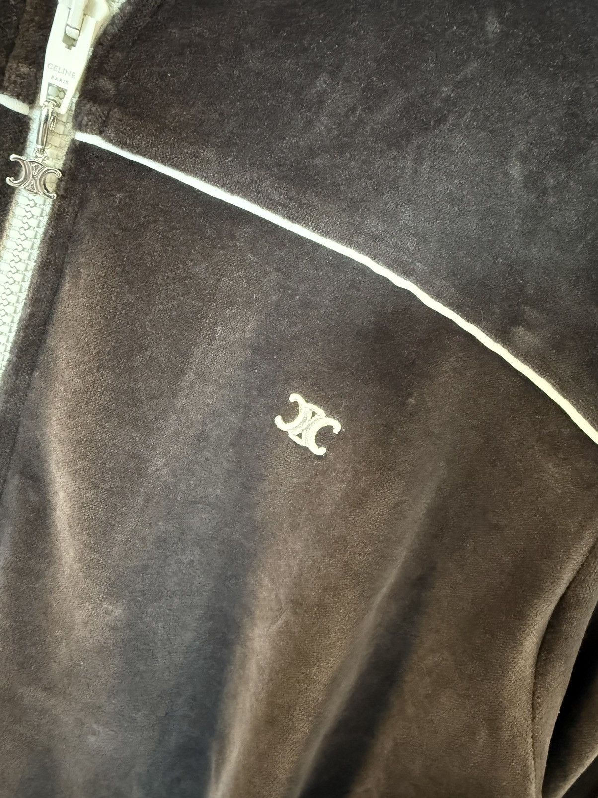 Celine × Hedi Slimane Celine Cotton-Blend Brown Velour Track Jacket - M Size US M / EU 48-50 / 2 - 2 Thumbnail