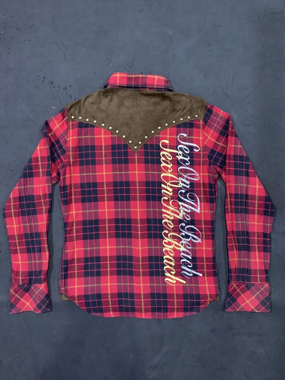 image of Archival Clothing x Beauty Beast Place Plan Japanese Poem Double Pocket Shirt in Red (Size Medium)