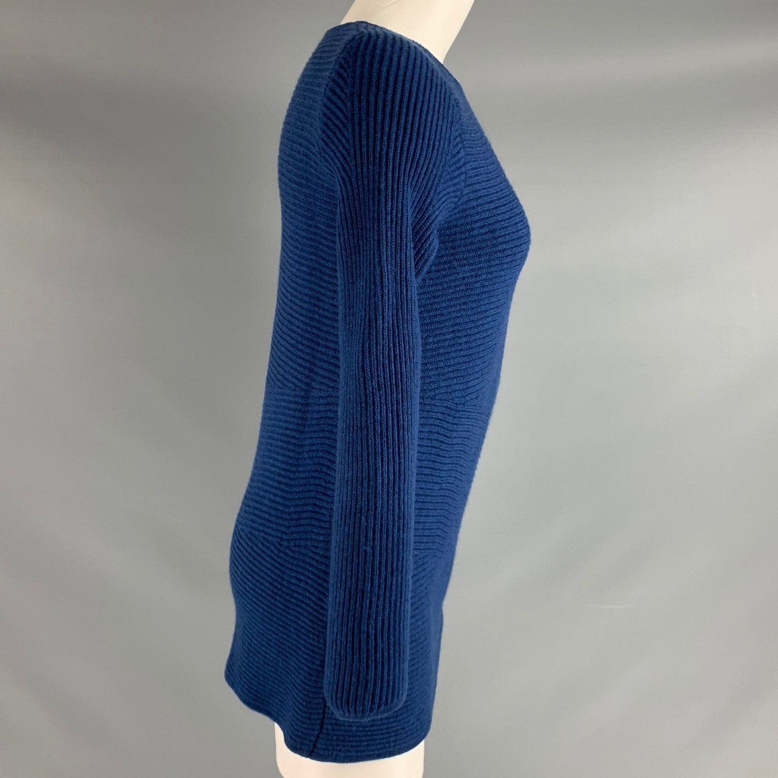 J.McLaughlin J.McLAUGHLIN M Blue Merino Wool Ribbed Crew-Neck Pullover Size M / US 6-8 / IT 42-44 - 2 Thumbnail