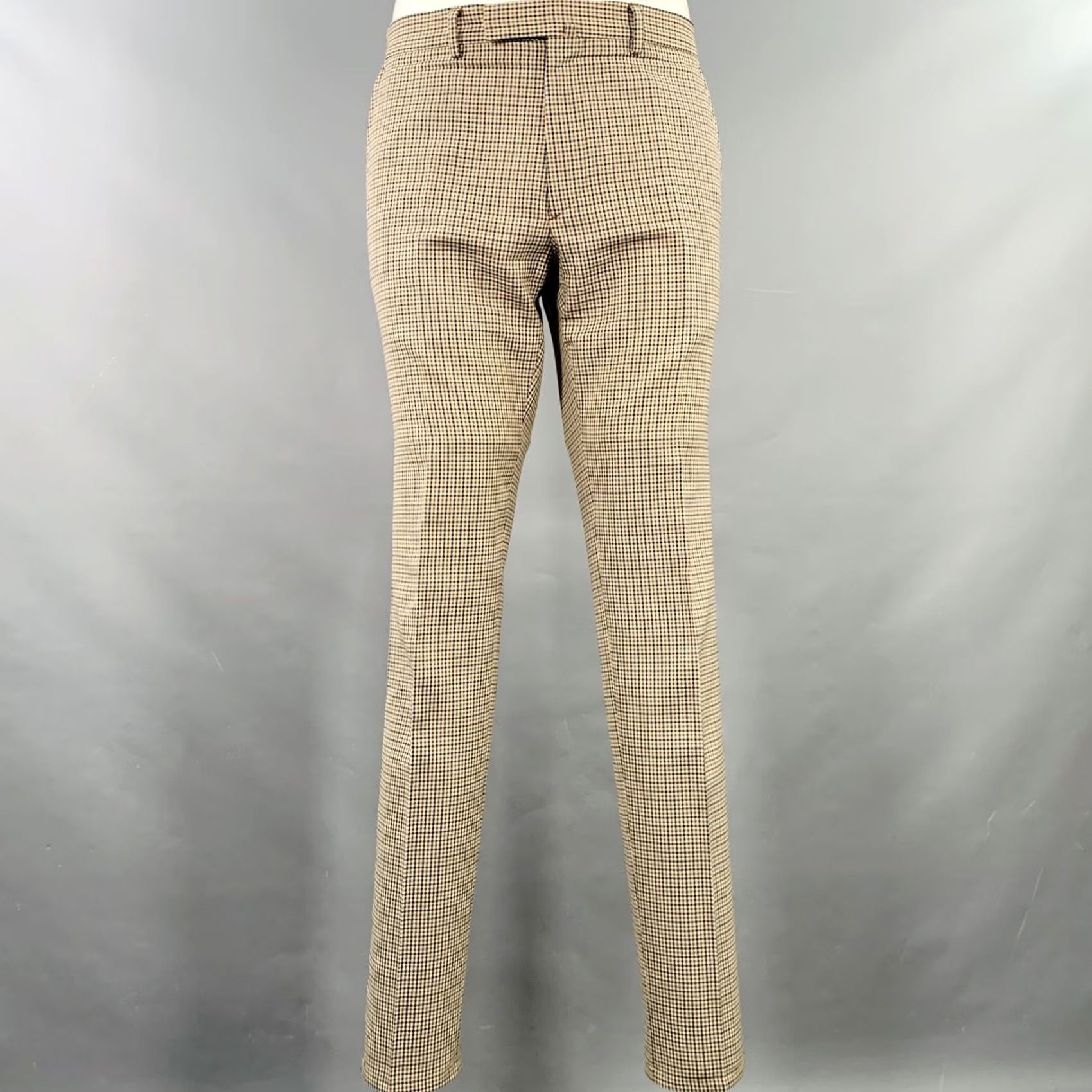 Valentino VALENTINO Suit Size 38 Tan Black White Plaid Wool Notch Lapel Size 38R - 5 Thumbnail