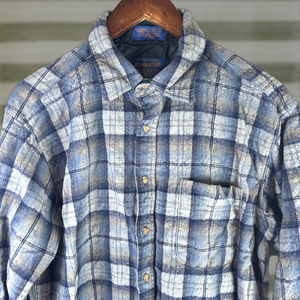 Pendleton VTG Pendleton Shirt Mens L Blue Plaid Wool Flannel Lined Button Up Casual 90s Y2K Size US L / EU 52-54 / 3 - 1 Thumbnail
