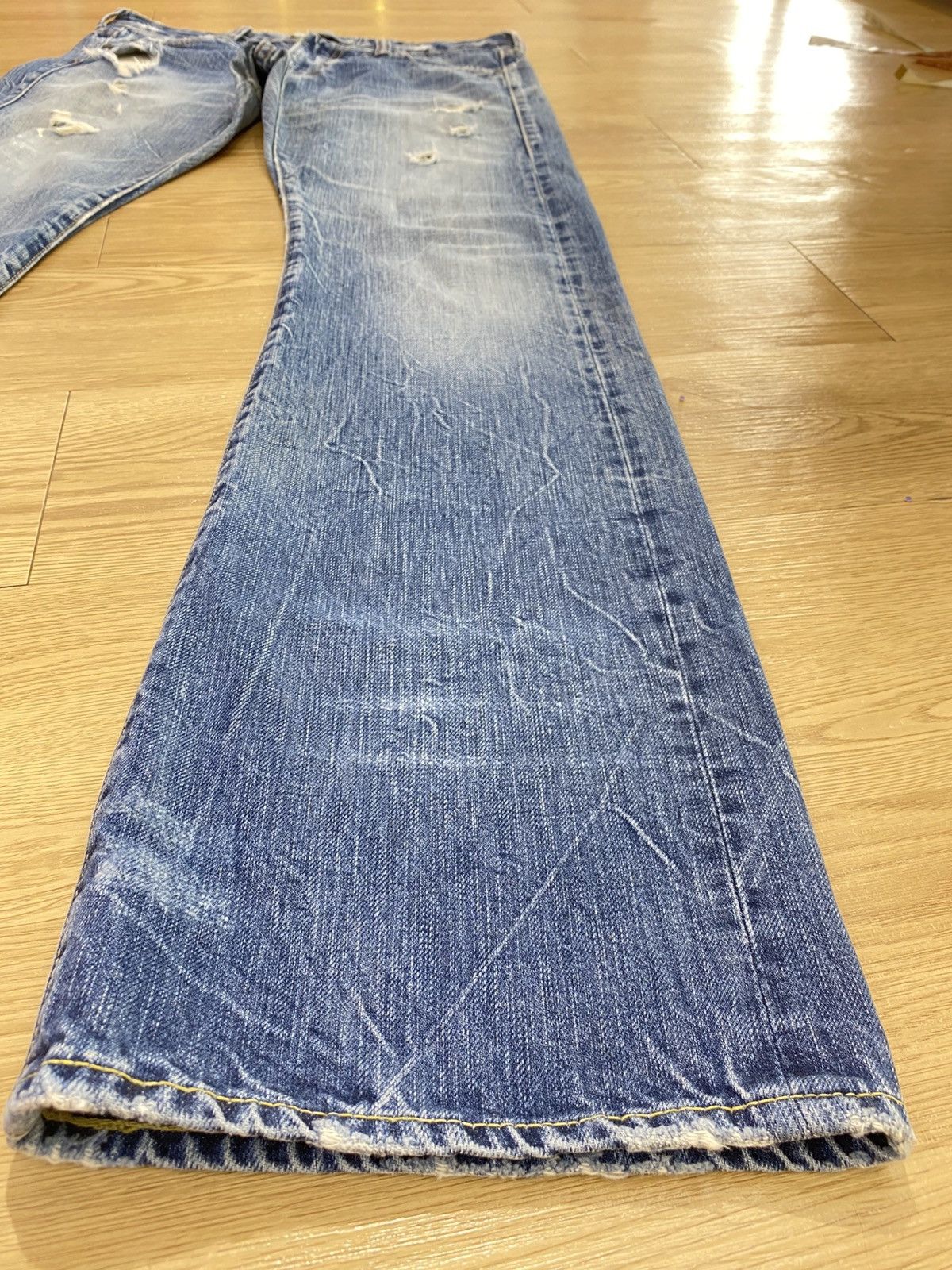 Japanese Brand Japanese Brand Distressed Acid Blue Wash Style Size US 34 / EU 50 - 6 Thumbnail
